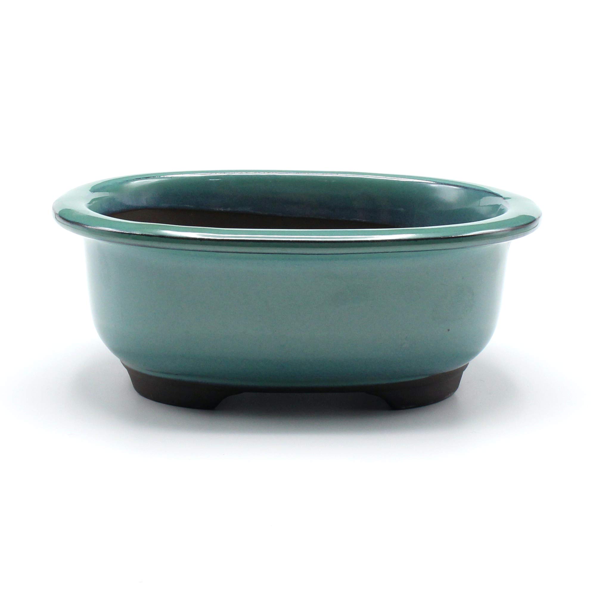 Umekichi Bonsai Japan Pot Ceramic Seto-Yaki Oval Shaped Glazed with Rim(7.1", Oribe-Yu)