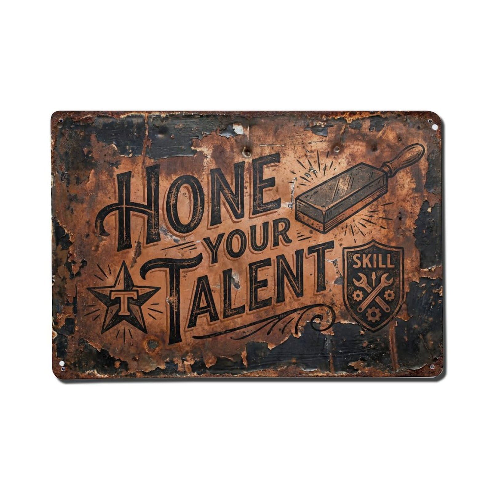Hone Your Talent Skill Retro Motivational Slogans Vintage Metal Tin Sign Wall Decor for Cafe, Club, Garden Metal Poster 8x12Inch