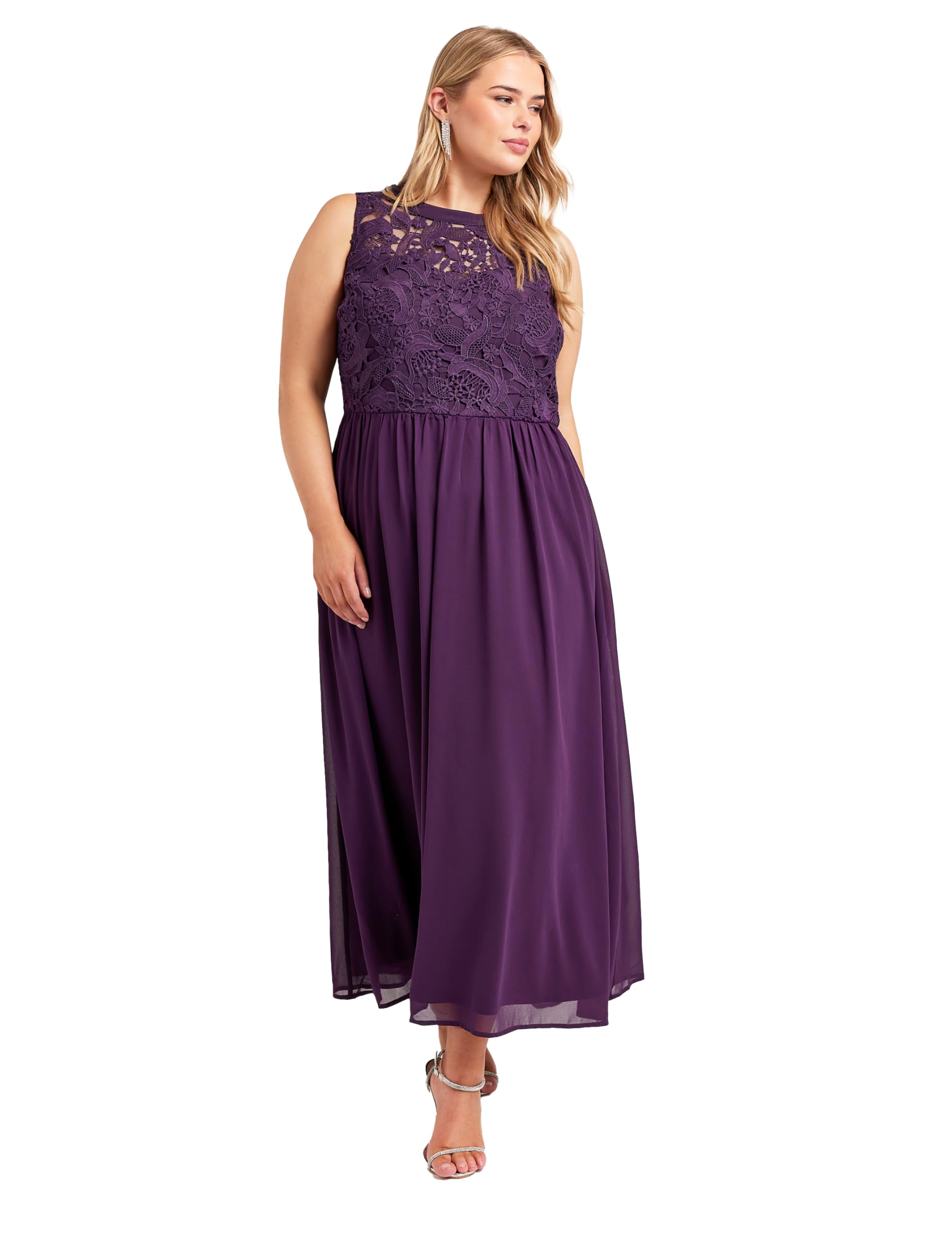 Yours Women's Purple Lace Bodice Maxi Dress In | Size: 16