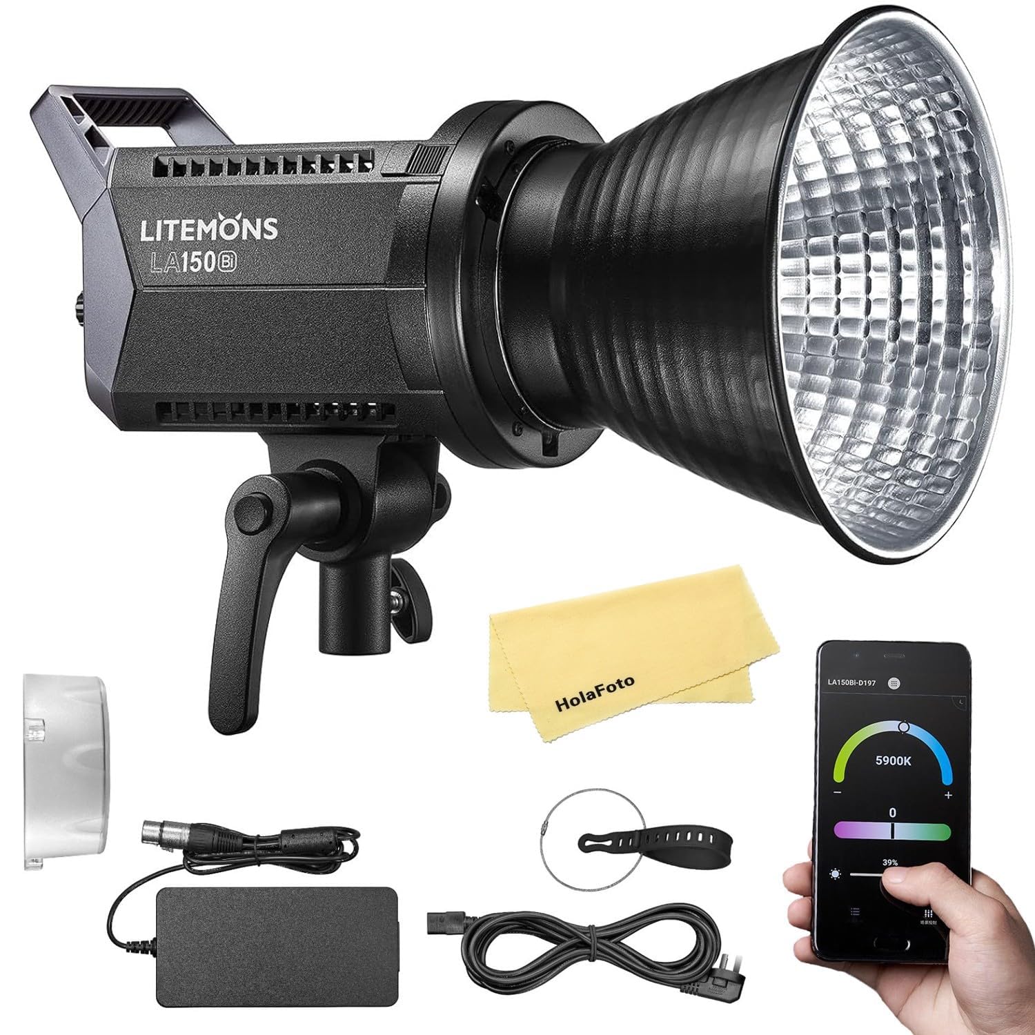 Godox LA150Bi -Luz LED de vídeo bicolor,190W,2800-6500K,101000 Lux a 1m,CRI 96+,TLCI 97+,Montura Bowens,LED Continua,8 Efectos FX,Brillo del 0-100%,Luz de Estudio con Control por Aplicación,para Vlogs