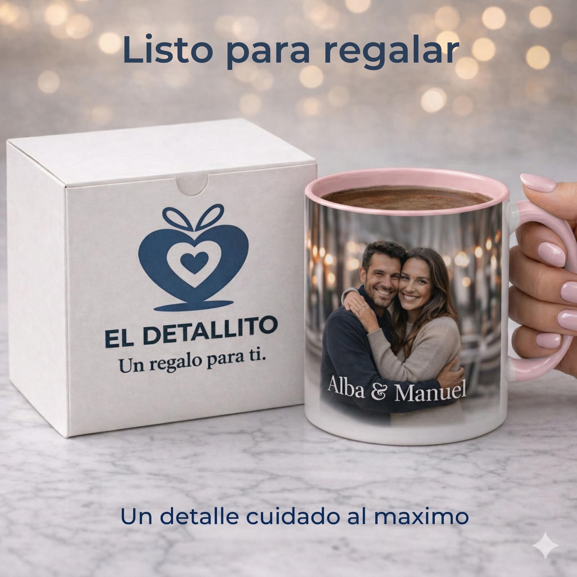 Taza Personalizada Foto Texto Regalo Recuerdo Emocional Original Ceramica 350ml Resistente Microondas Lavavajillas Diseño Unico Amor Familia Amigos Cumpleaños Sorpresa Especial (ROSA) — view 4