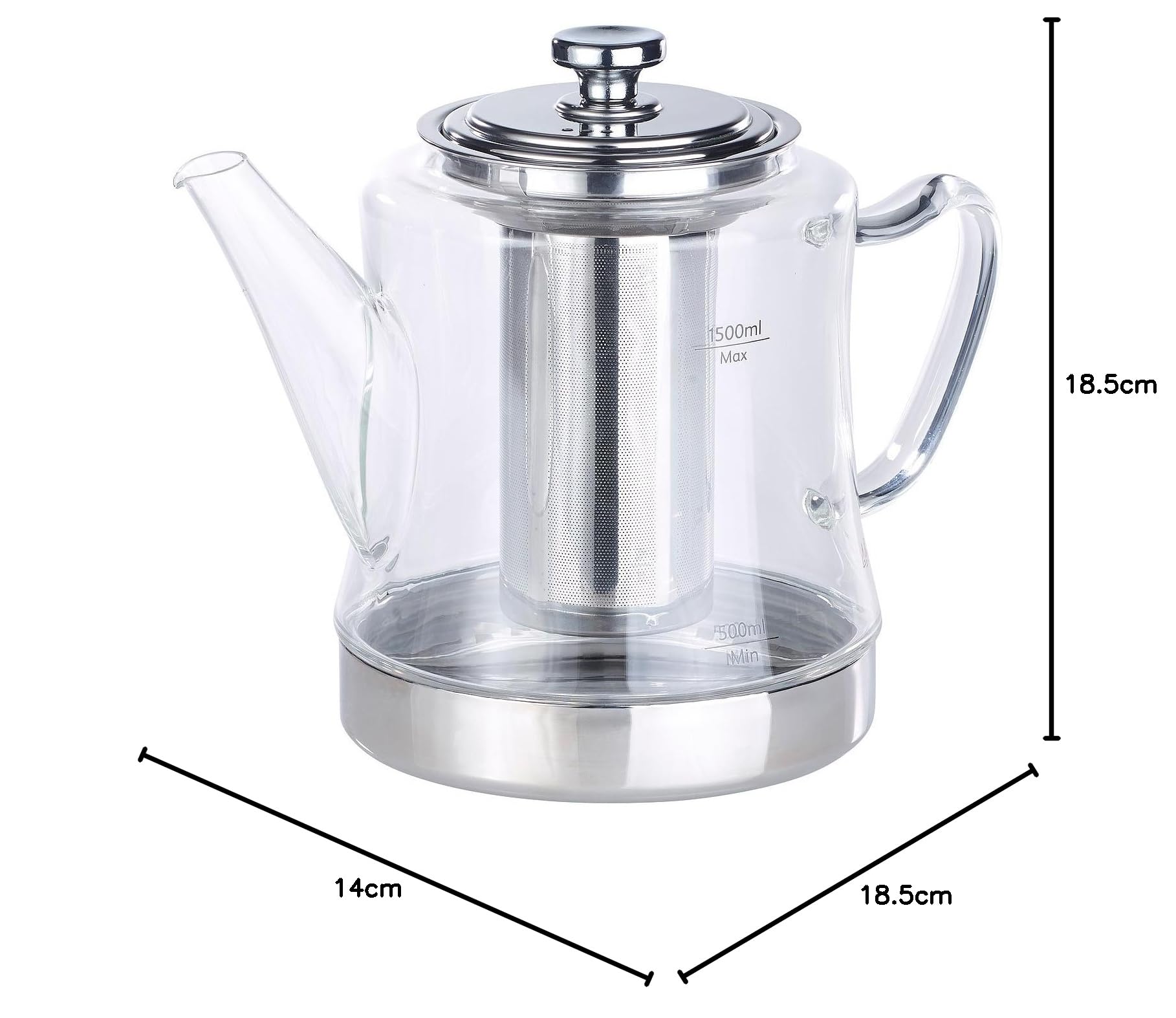 Rosenstein & Söhne Teekocher: 2in1-Glas-Teebereiter & Teekanne für alle Herde, auch Induktion, 1,5 l (Teekanne für Induktionsherd, Teezubereiter, Eier)