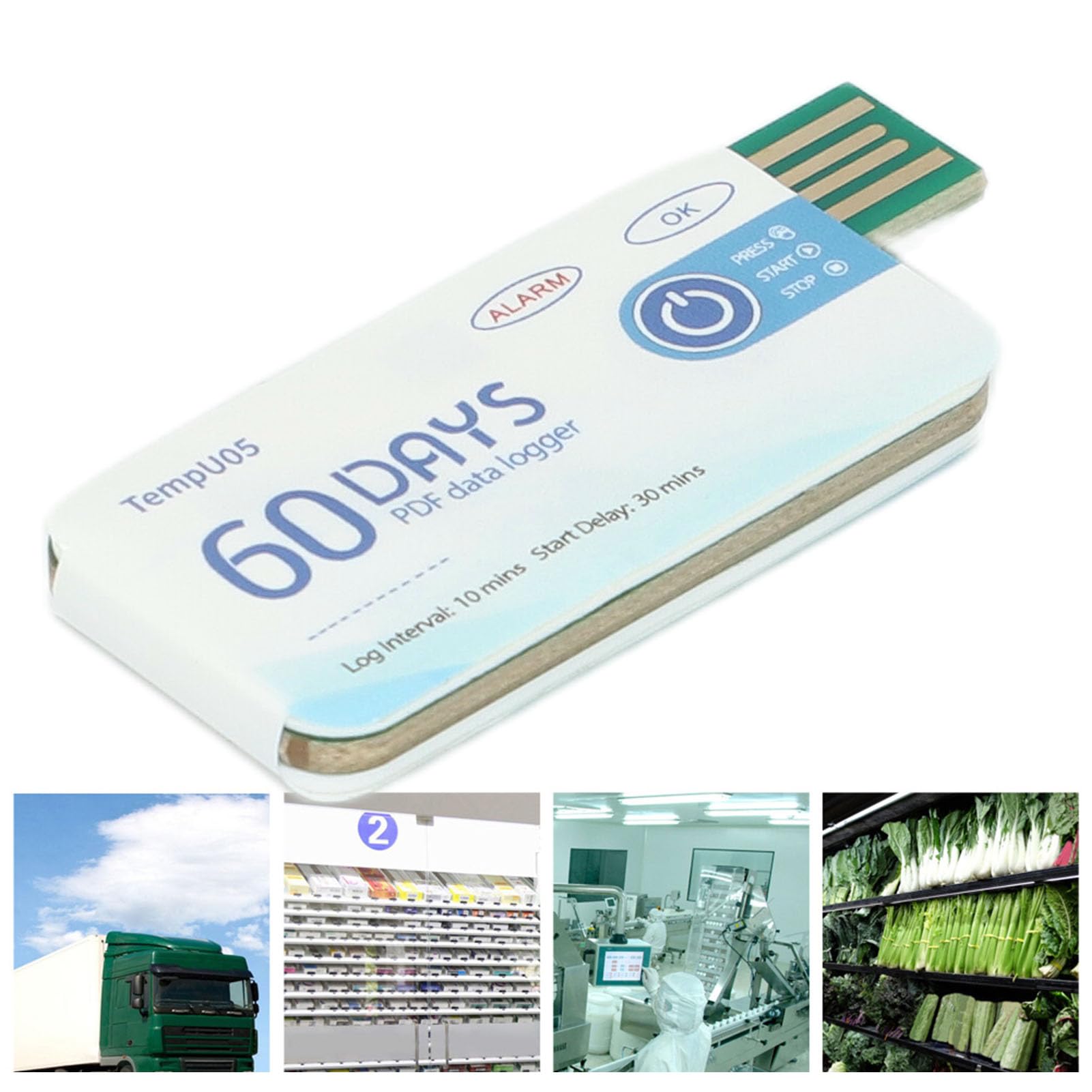 CHICIRIS Registratore di Dati di Temperatura, Tempus05 Registratore di Dati Monouso del Registratore di Temperatura USB Usa e Getta Rapporto PDF (TempU05)