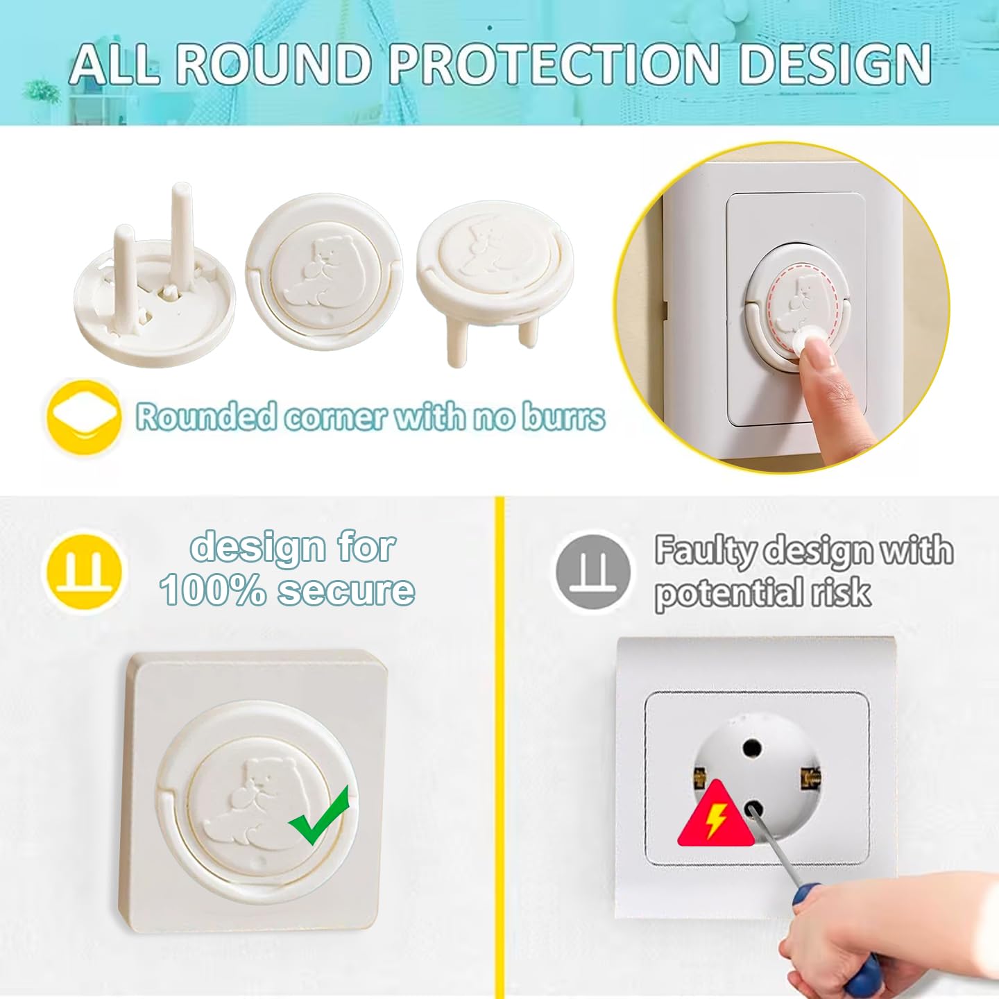 Paquete de 10 cubiertas de enchufe estándar europeo para niños, color blanco, protector eléctrico duradero, protector eléctrico de seguridad y cubiertas de enchufe, fácil instalación — view 3