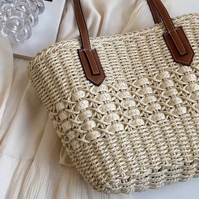 Bolso femenino de hombro tejido en rattan grande miniatura 7