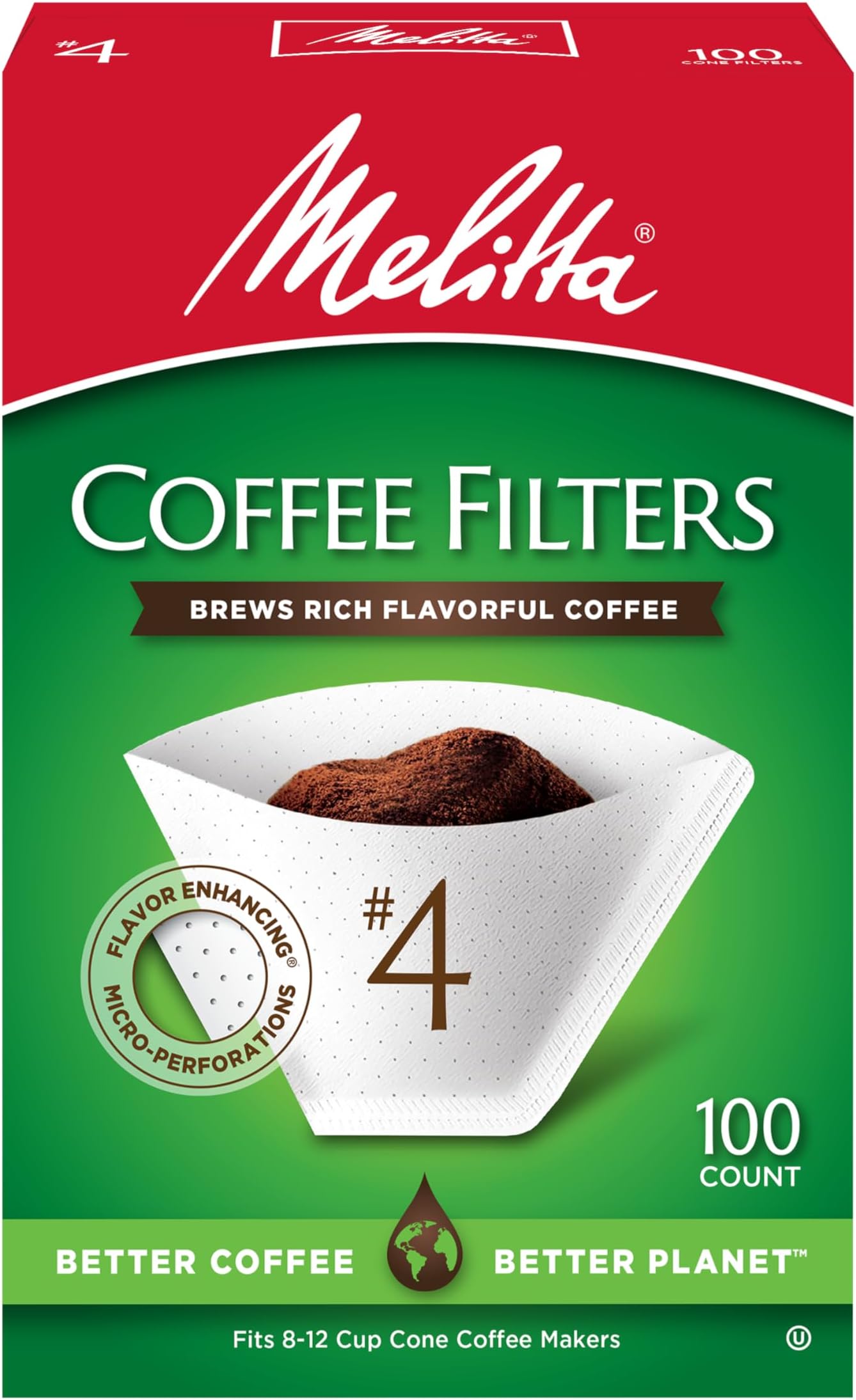 Melitta 4 Cone Coffee Filters, White, 100 Count (Pack of 6