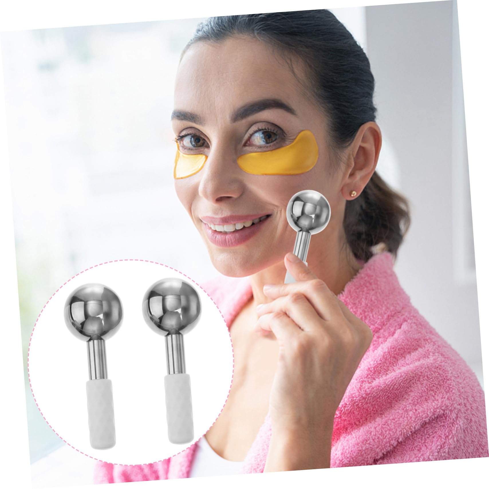 FRCOLOR 2 Stück Edelstahl Eiskugeln für Gesicht und Körper Kühlendes Massagegerät zur Faltenreduktion und Hautstraffung Tragbar und Einfach Anzuwenden Zufällige Farbe
