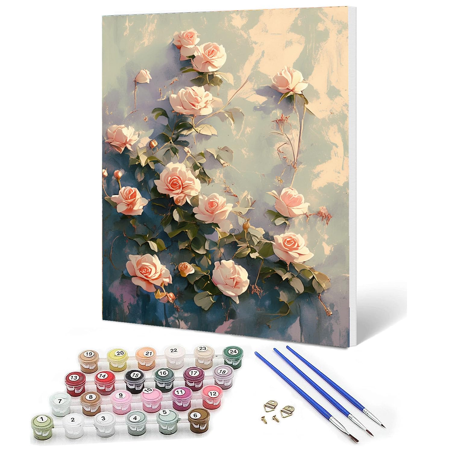 Ediximi DIY Paint by Number Kit for Adults,Childrens and Beginners - 12" x 16" Canvas with Wooden Frame Drawing Arts and Crafts,Pink Rosy