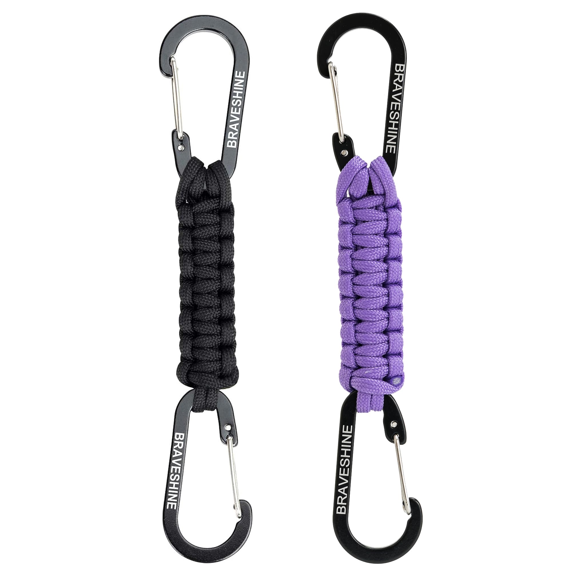 BRAVESHINE Paracord Keychain Carabiner Clip, D Ring Lanyard Hanger Stroller Hook for Water Bottle, Key, Backpacks, Men, Women