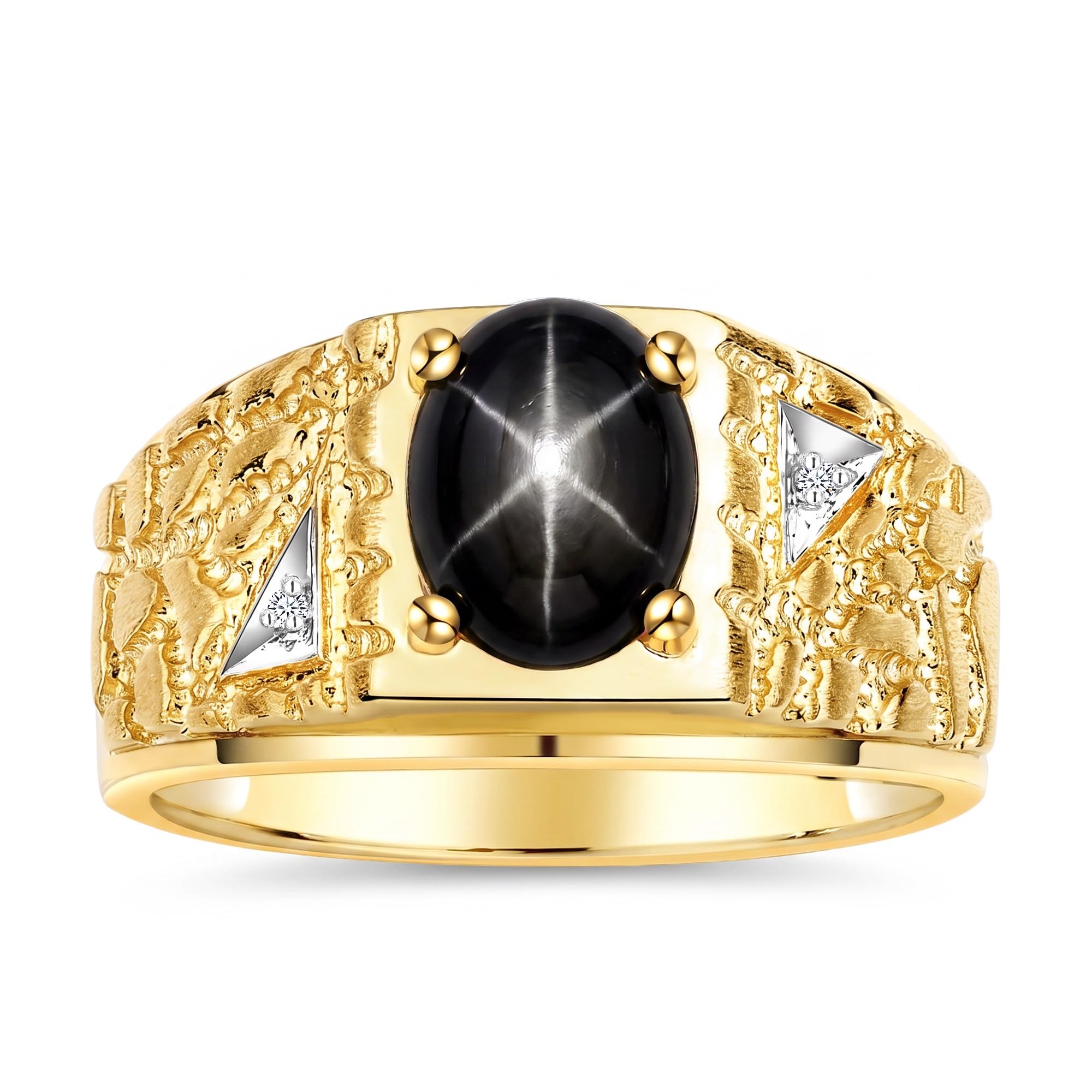 Rylos Men's Rings Designer Nugget Ring: Oval 9X7MM Gemstone &amp; Sparkling Diamonds - Color Stone Birthstone Rings for Men, Yellow Gold Plated Silver Rings in Sizes 8-13. Mens Jewelry