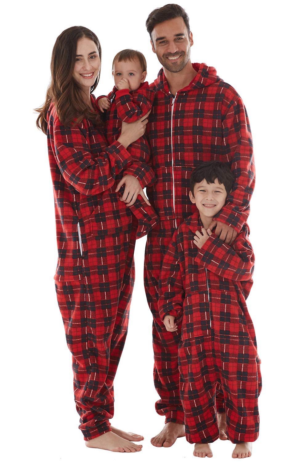 HORSE SECRET Family Pajamas Matching Sets, Drop Seat Onesie Hooded Zip Up Micro Fleece One Piece Pajama Plaid Checked Christmas Halloween for Men, Women, Kids, Babies, Dogs, Cats,Red,Kids: 10