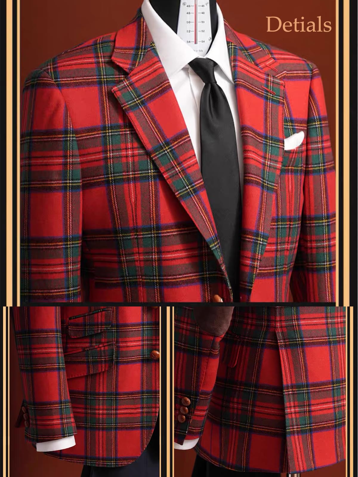 Giacca sportiva da uomo in tweed scozzese, rossa, elegante, sottile, misto lana, caldo, cappotto Norfolk per feste, balli, cene, matrimoni