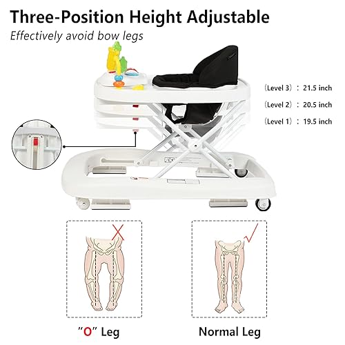 Miniatura 3 de Kinder King Andador plegable 3 en 1 caminante de actividades para niños y niñas sentado para aprendizaje caminar detrás con juguetes musicales