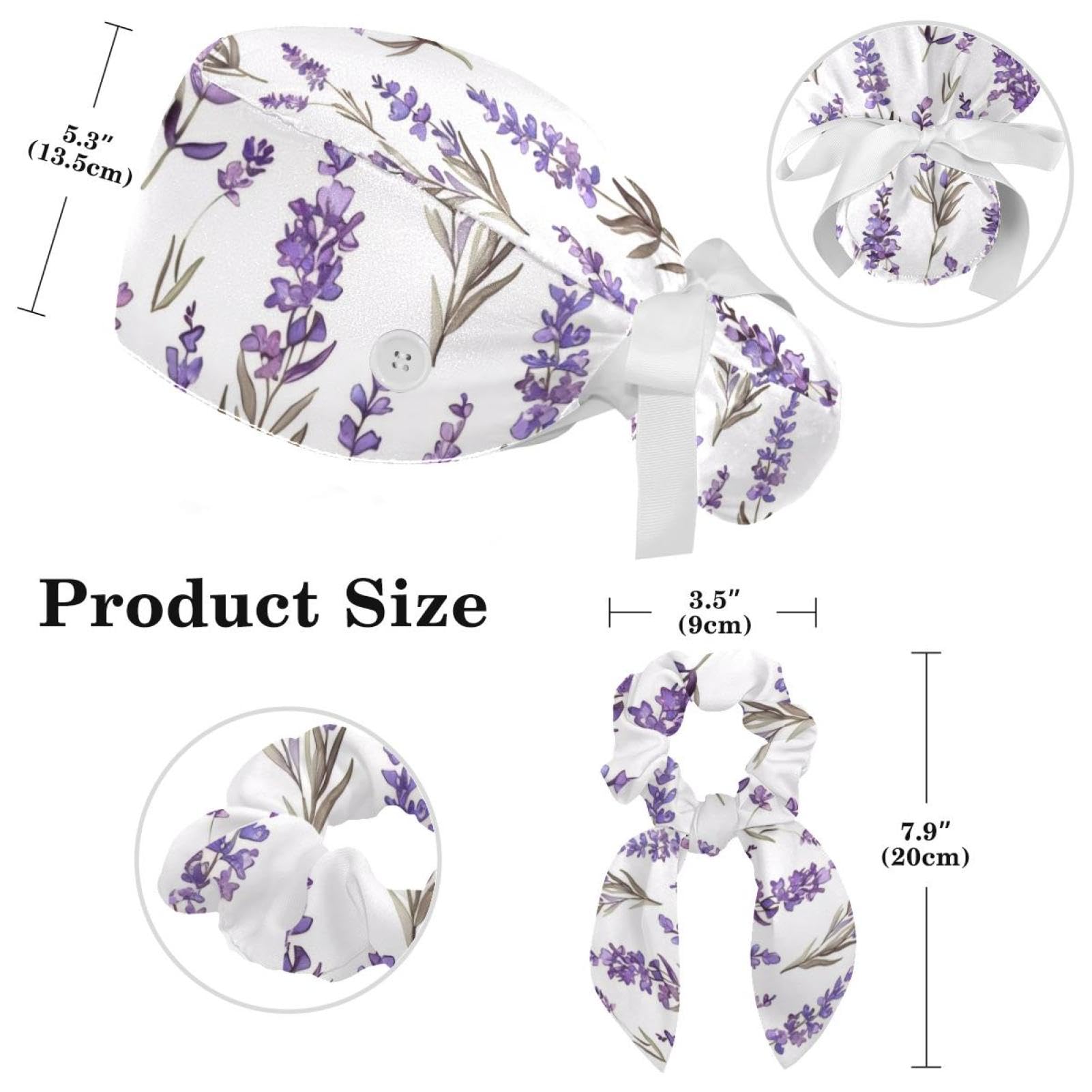 IROLSKDNFH Women’s Working Cap with Button and Ribbon Tie, Long Hair with Hair Band Cute Lavender Purple Pattern