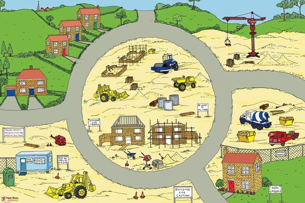 Building Site Activity Play Mat - Pretend Play, Role-Play, Teach & Learn (100 x 65 cm)