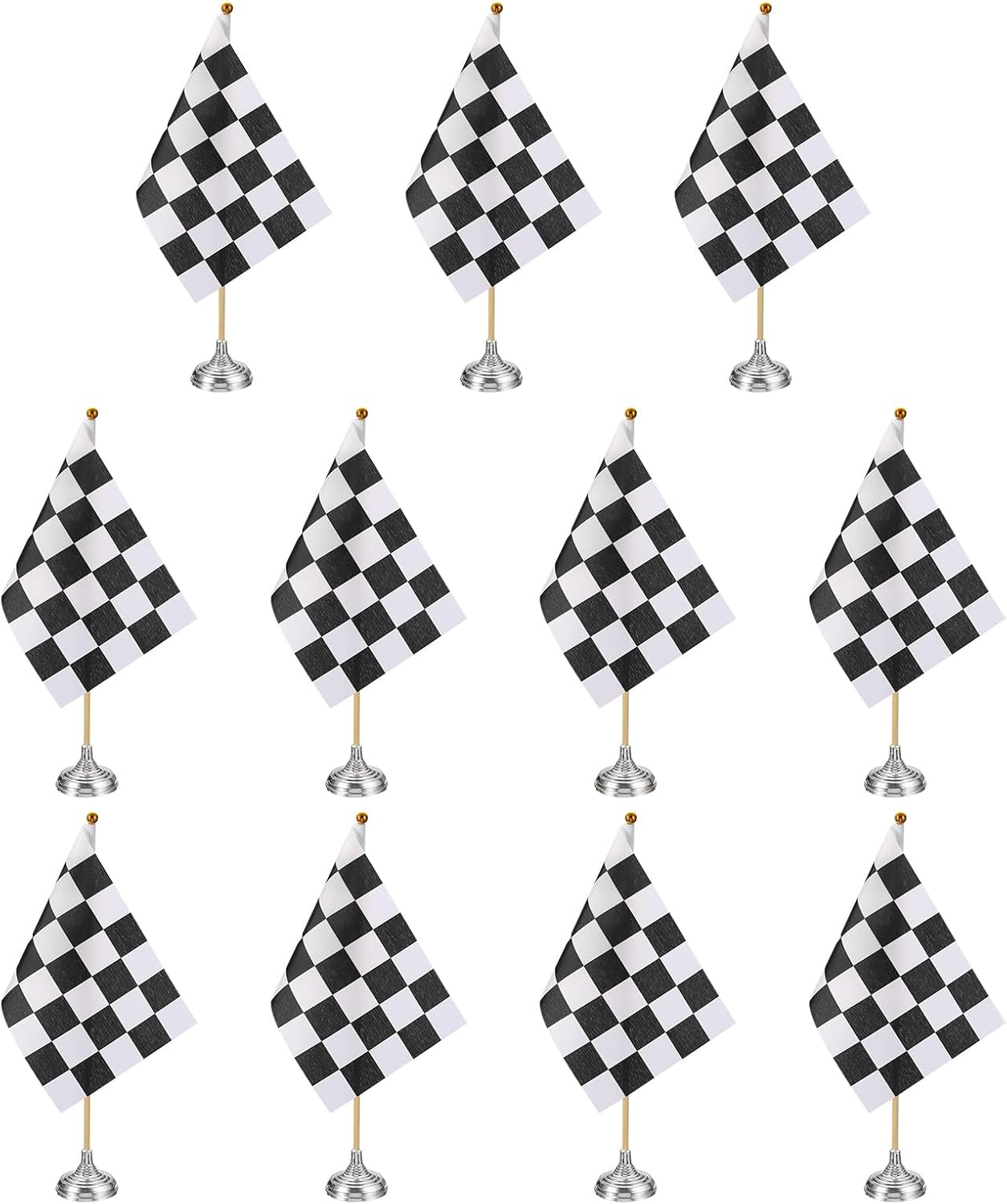 PATIKIL 12Pack Black and White Checkered Table Flag, 12" Small Race Car Racing Office Desk Flag Set with Bamboo Stick and Silver Round Base for Car Soccer Sport Party Decoration