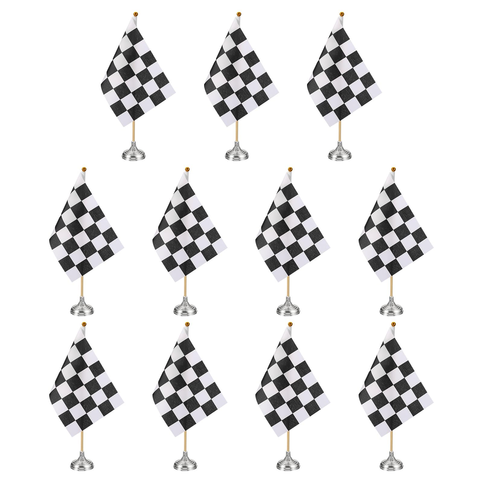PATIKIL 12Pack Black and White Checkered Table Flag, 12" Small Race Car Racing Office Desk Flag Set with Bamboo Stick and Silver Round Base for Car Soccer Sport Party Decoration