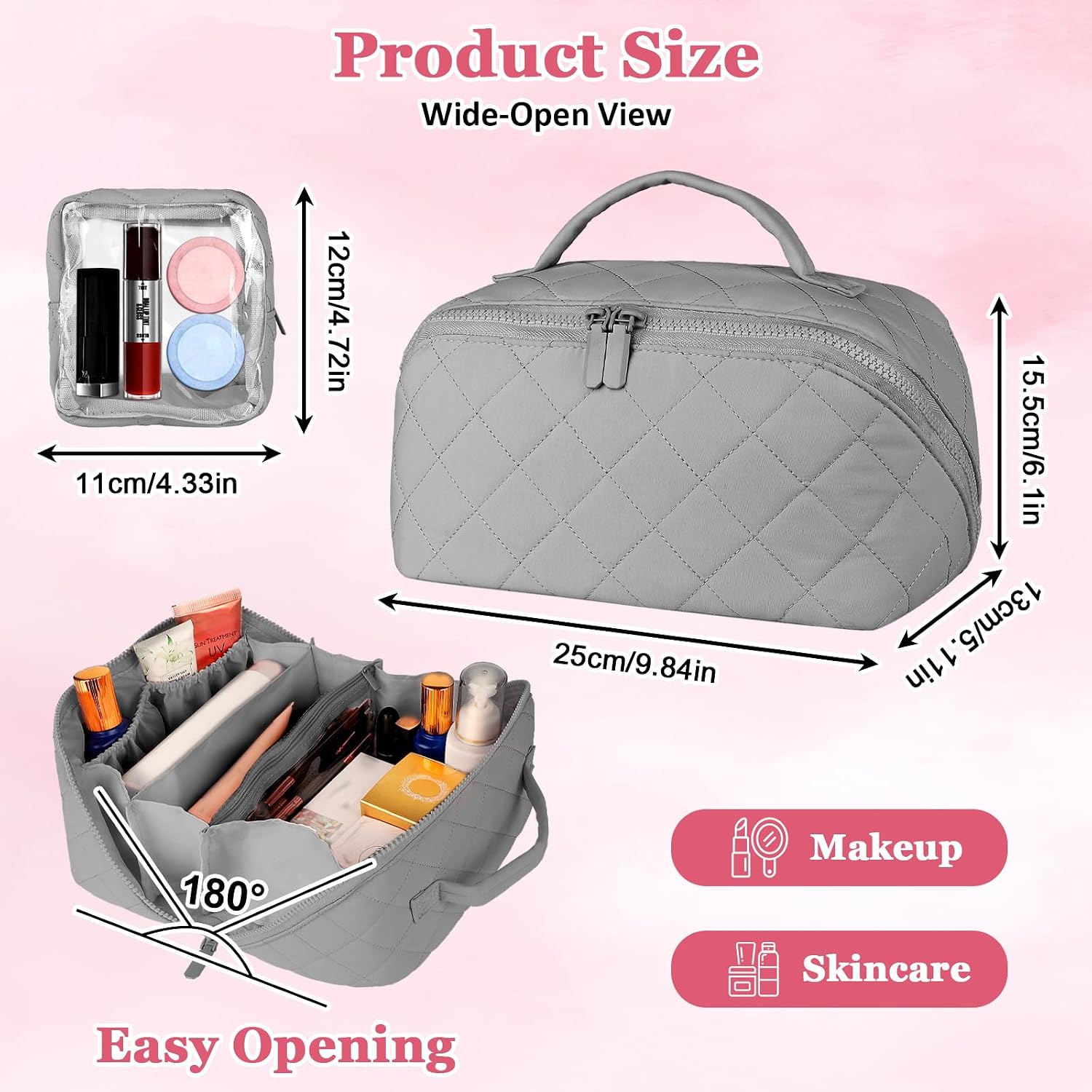 Travel Makeup Bag, Festivalment Wide Open Lay-Flat Water-Resistant image 4