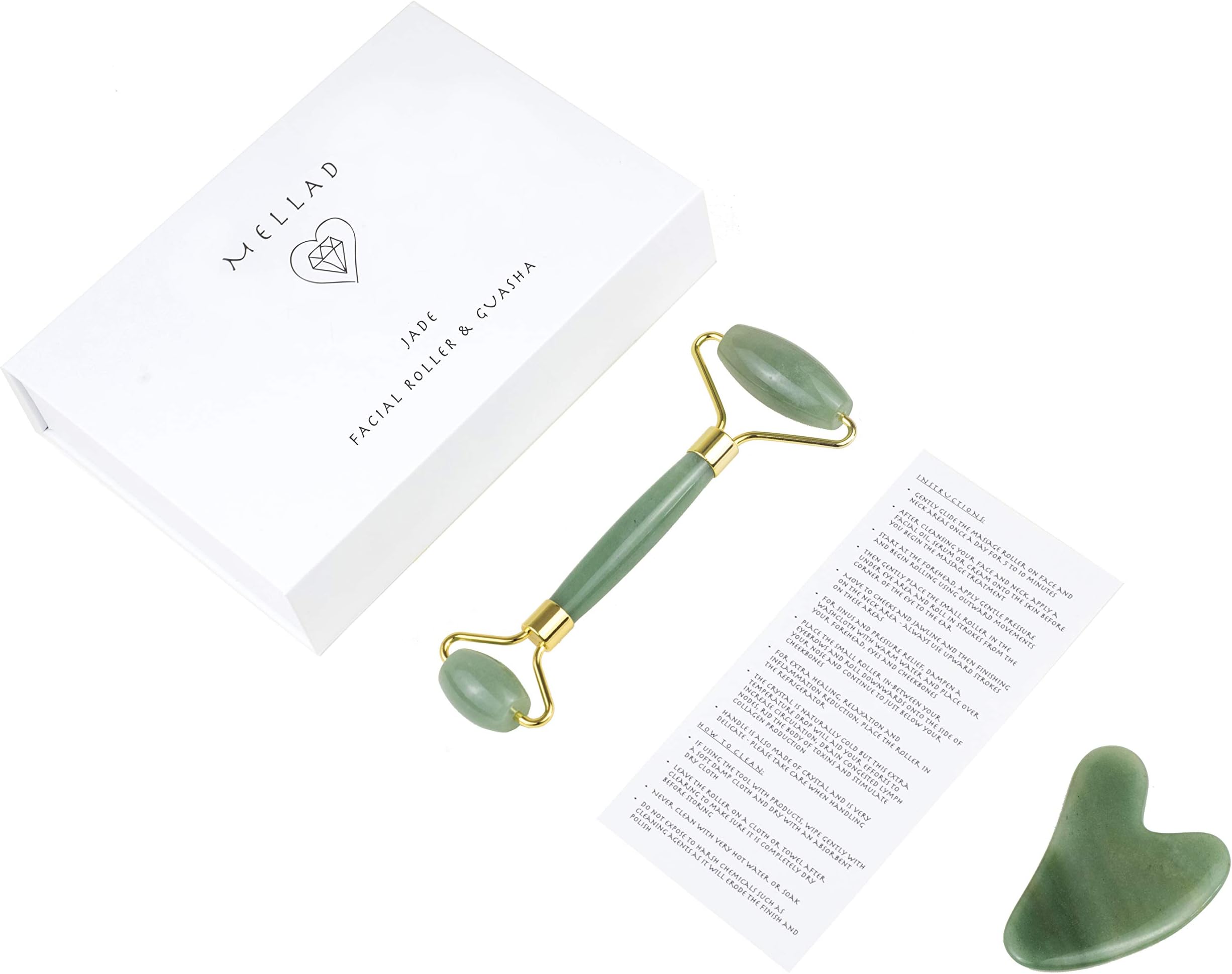 Jade Roller and Gua Sha Massage Tool - Facial Roller, Anti-Aging Rejuvenation Slimming Healing, 2 Piece Set
