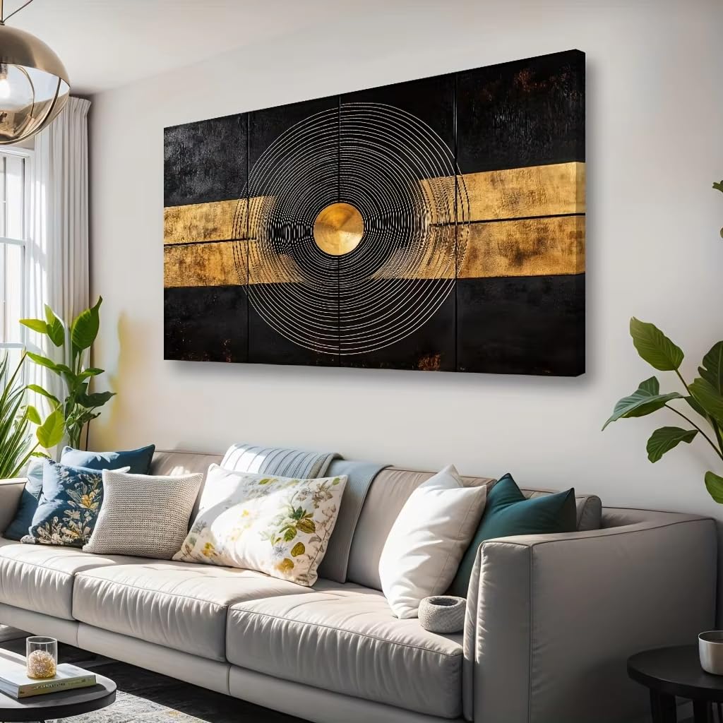DFZEWKI Black and Gold Abstract Posters Modern Geometry Canvas Painting Wall Art Picture for Living Room Home Decor(40x80cm(16x31in)/No frame)
