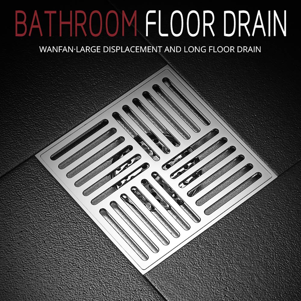 Drenaje de Ducha, Canaleta de Desagüe Ducha de Latón Cromado 6 Pulgadas Desodorante Drenaje de Suelo, Gran Desplazamiento Coladores de Desagüe para Baño, Patio,Chrome a