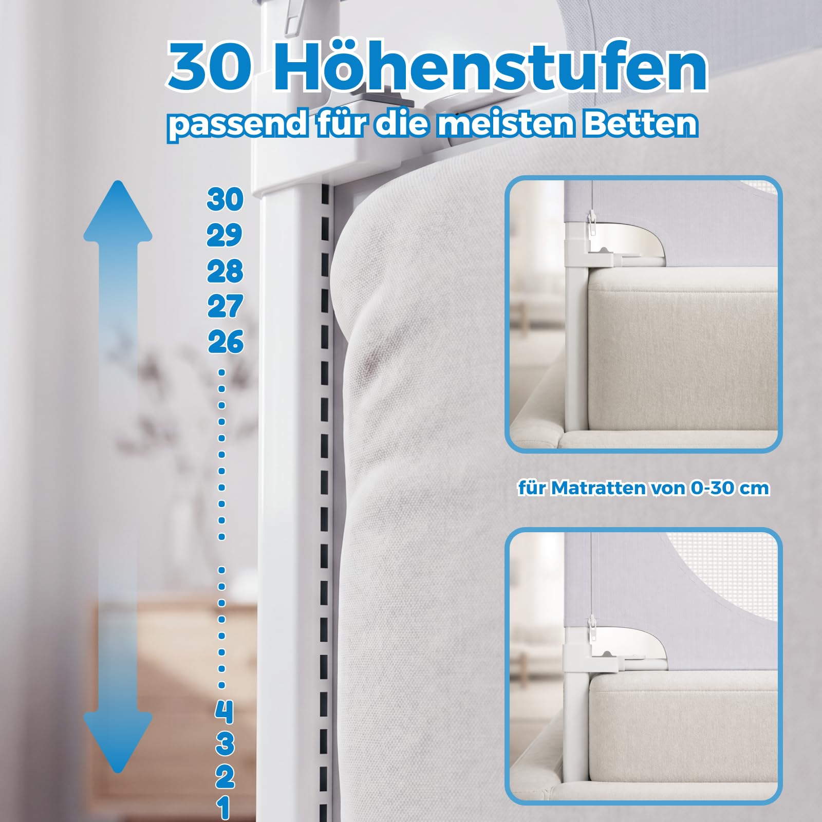 Rausfallschutz Bett 200cm – Bettgitter Stabiles U-förmiges | Stabiles Bettgitter Rausfallschutz, für Boxspringbetten und die meisten Bettarten, mit 2 Sicherheitsgurten