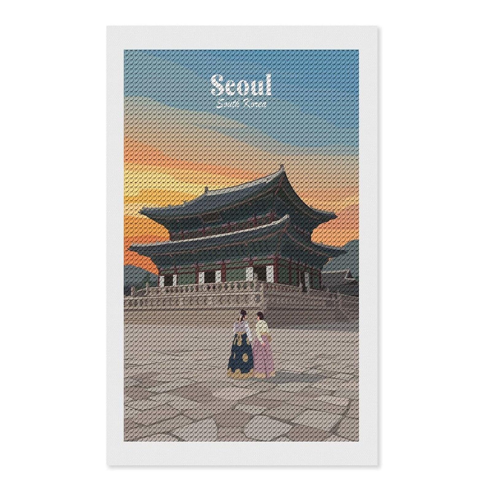 Junmoney Seoul Palace Diamond Art Canvas 12"x20", for Creative Relaxation, Simple to Start, Aesthetic Room Decor, Holiday Gift Idea