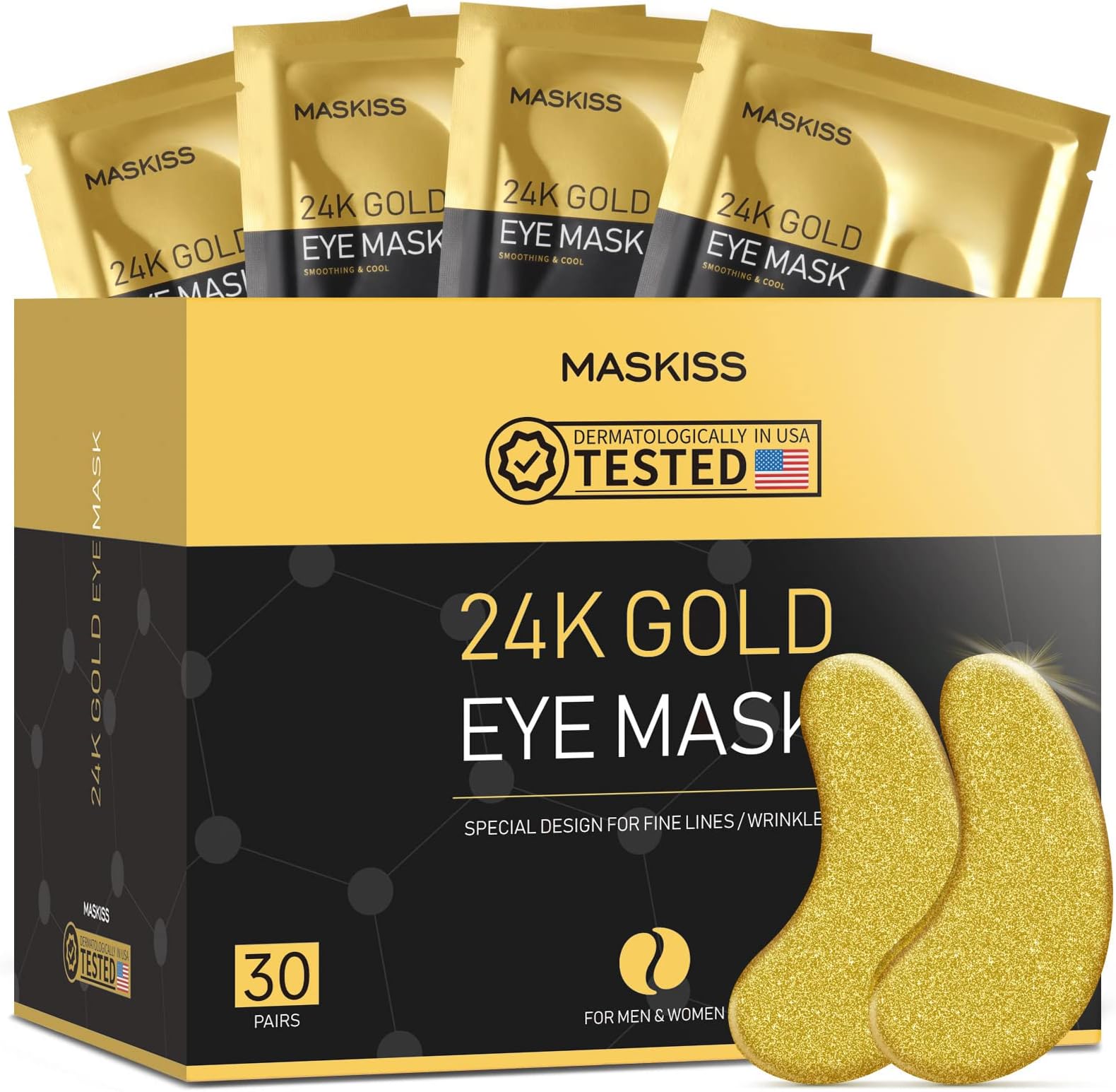 Maskiss 24k Gold Under Eye Patches (30 Pairs), Eye Mask, Collagen Skin Care Products, Eye Patches for Puffy Eyes, Eye Masks for Dark Circles and Puffiness.
