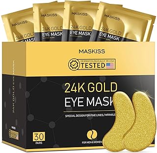 24k Gold Under Eye Patches (30 Pairs), Eye Mask, Collagen Skin Care Products, Eye Patches for Puffy Eyes, Eye Masks for Dark Circles and Puffiness. ClimeCo Certified