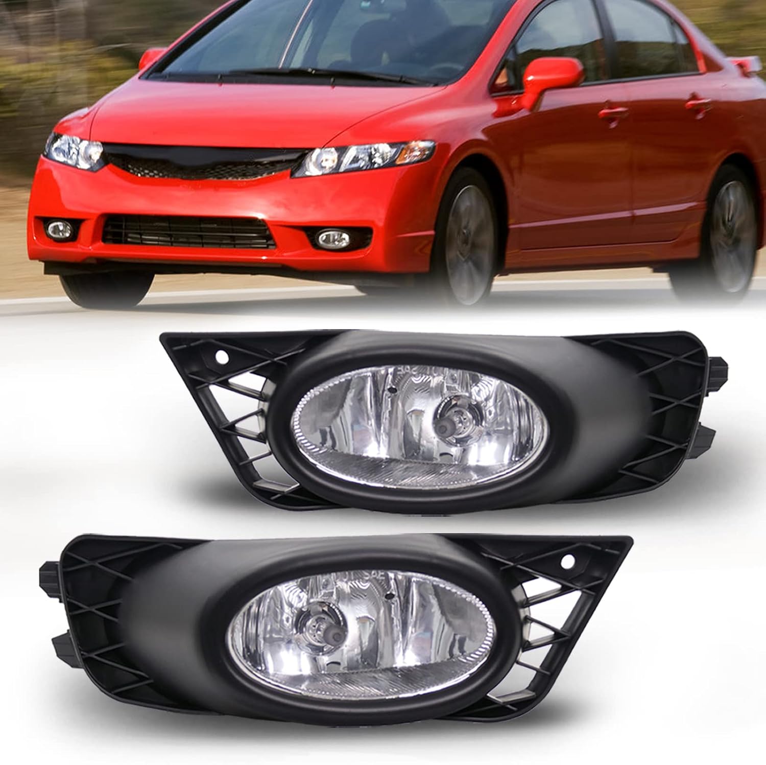Driving Fog Lights Lamps Assembly Kit for 2009 2010 2011 Honda Civic Sedan Fog Light Replacement with H11 12V 55W Bulbs Switch and Wiring Kit 1 Set