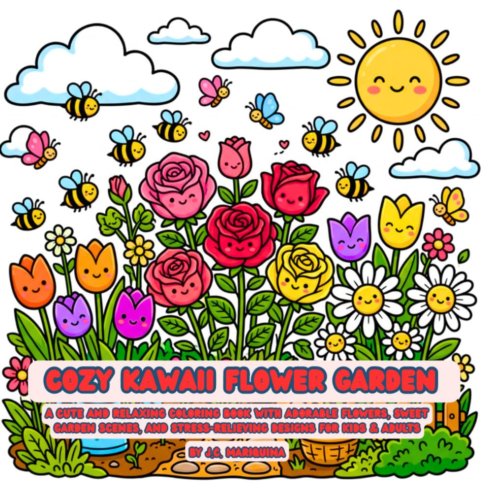 Cozy Kawaii Flower Garden: A Cute and Relaxing Coloring Book with Adorable Flowers, Sweet Garden Scenes, and Stress-Relieving Designs for Kids & Adults