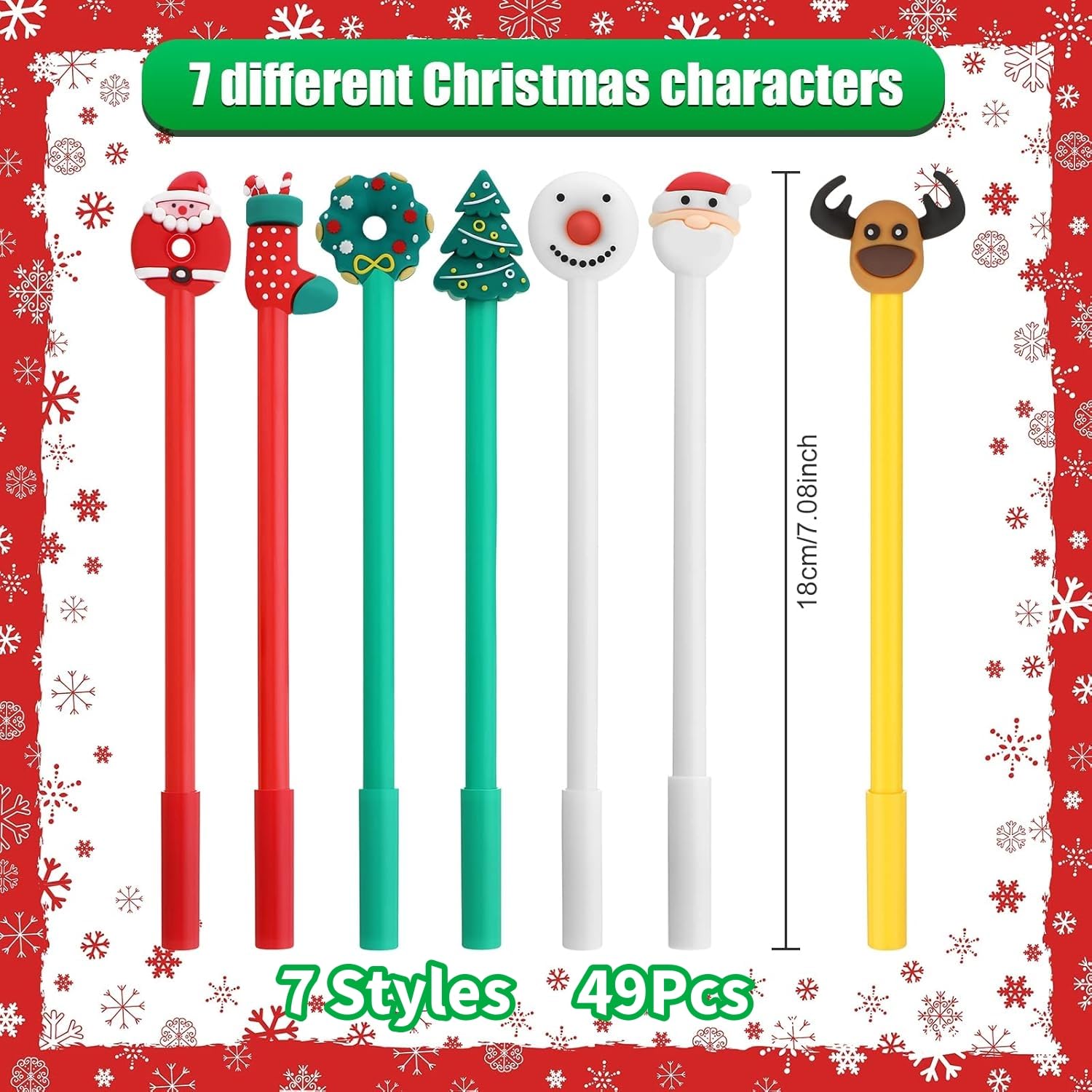 Stylos à Encre Gel Effaçables Thème Noël - Lot De 4 - Motifs Père Noël, Bonhomme De Neige, Pain D'épice