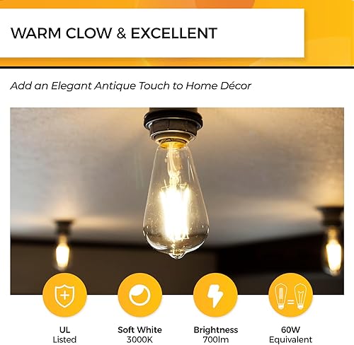 Miniatura 2 de Hizashi - 12 bombillas led Edison regulables de estilo vintage, 6 W equivalentes a 60 W, 3,000 K, blanco suave, base E26, 700 lúmenes, CRI alto