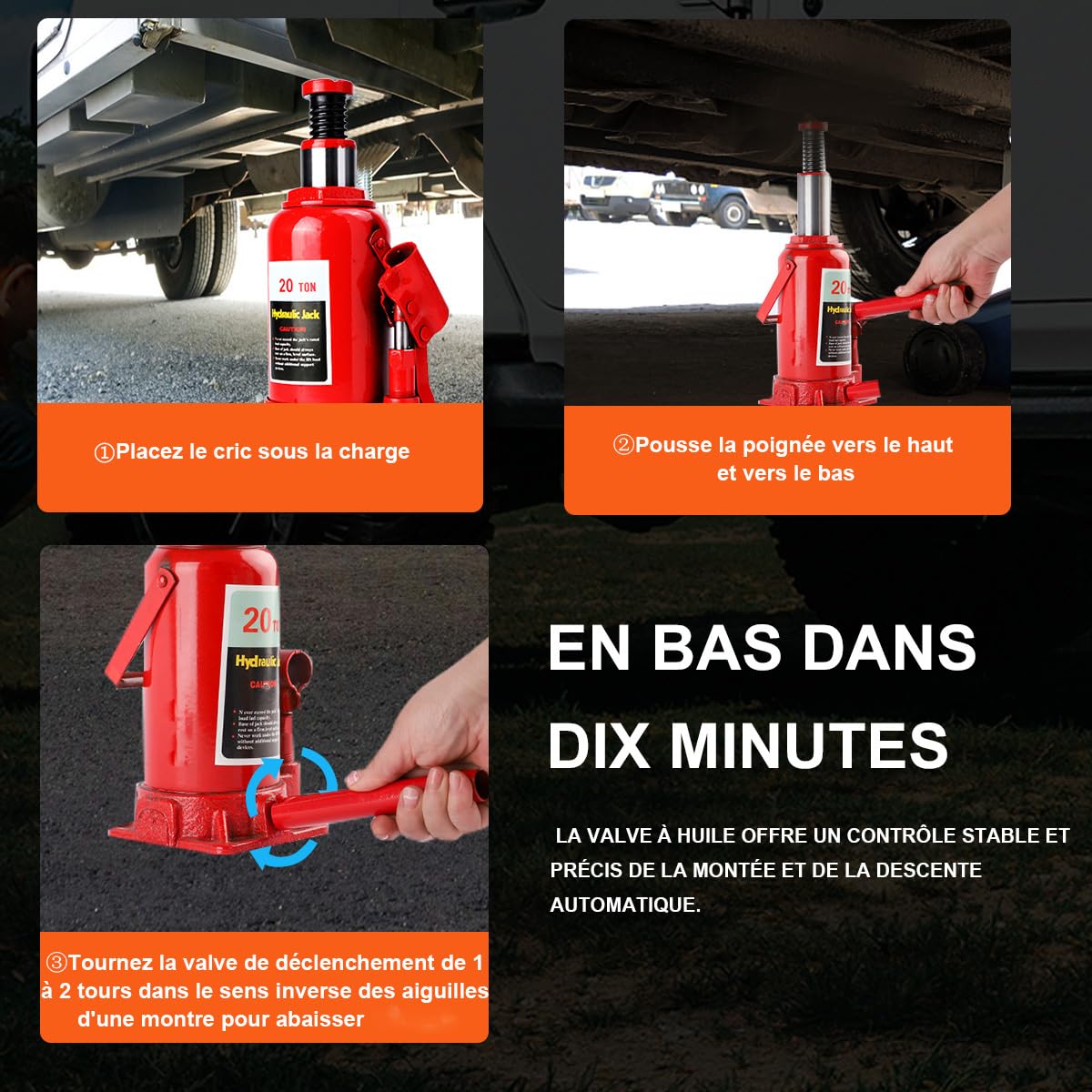 Cric Hydraulique,Cric Bouteille hydraulique 20 T Crics de Levage hydrauliques Portable Crics de Chariot hydrauliques Compact pour Voiture Van Bateau Camion Caravane