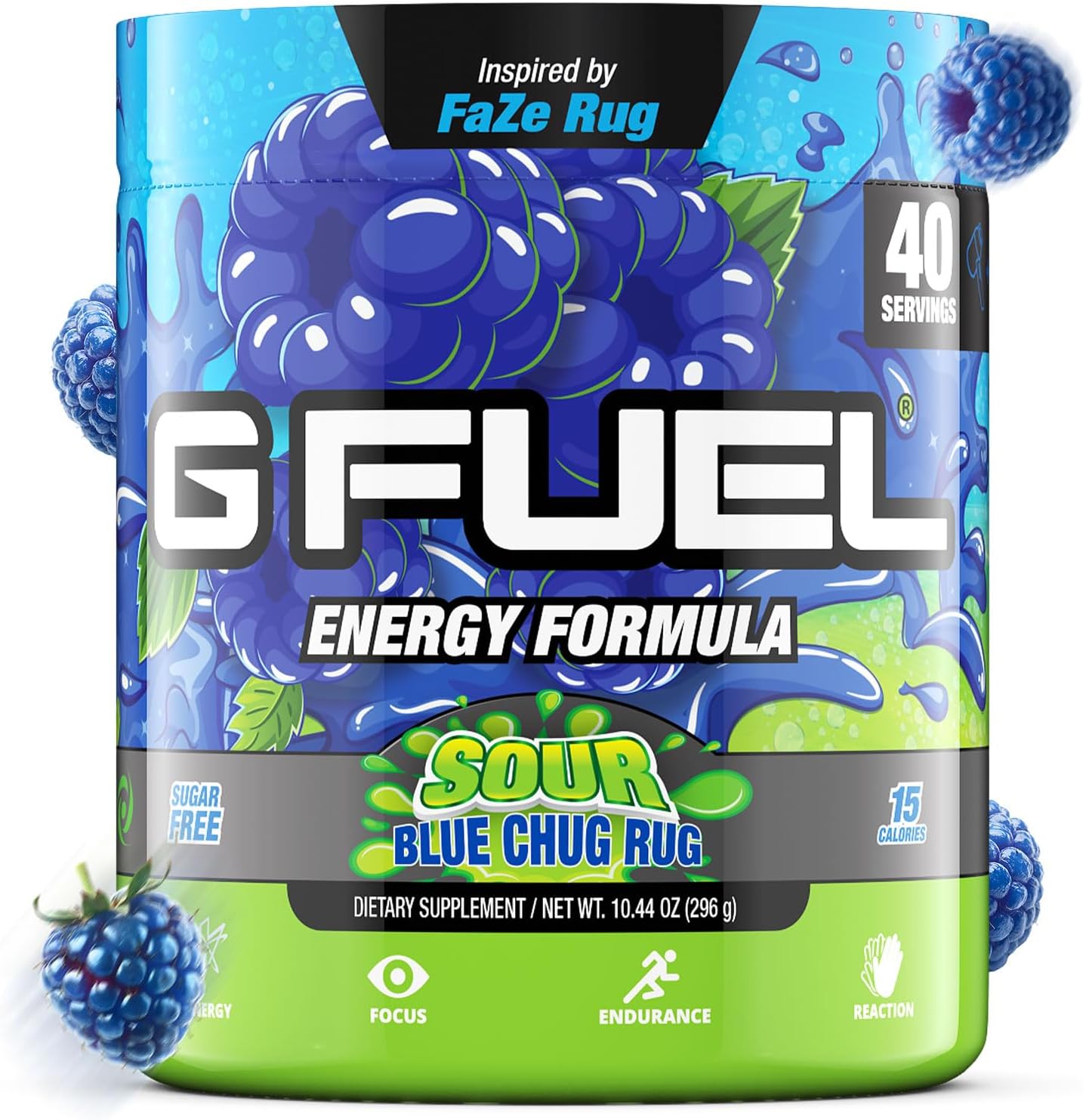 Chug Rug Energy Drink Powder, Pre Workout Caffeine Mix for Gaming, Sugar Free Focus Amino, Vitamin + Antioxidants, 10.44oz (Sour Blue Raspberry, 40 Servings)