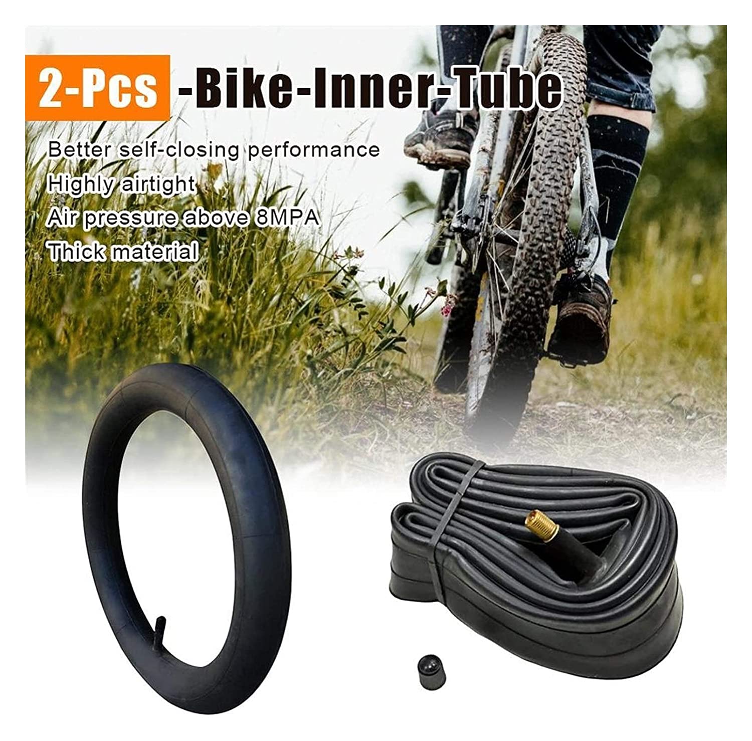 DEAVER 2 pièces Chambre à air de vélo Adulte/Enfant VTT Chambre à air de vélo 16/18/20/22/24/26x1,75/1,95/2,125 Pouces Accessoires de vélo (Noir 26")