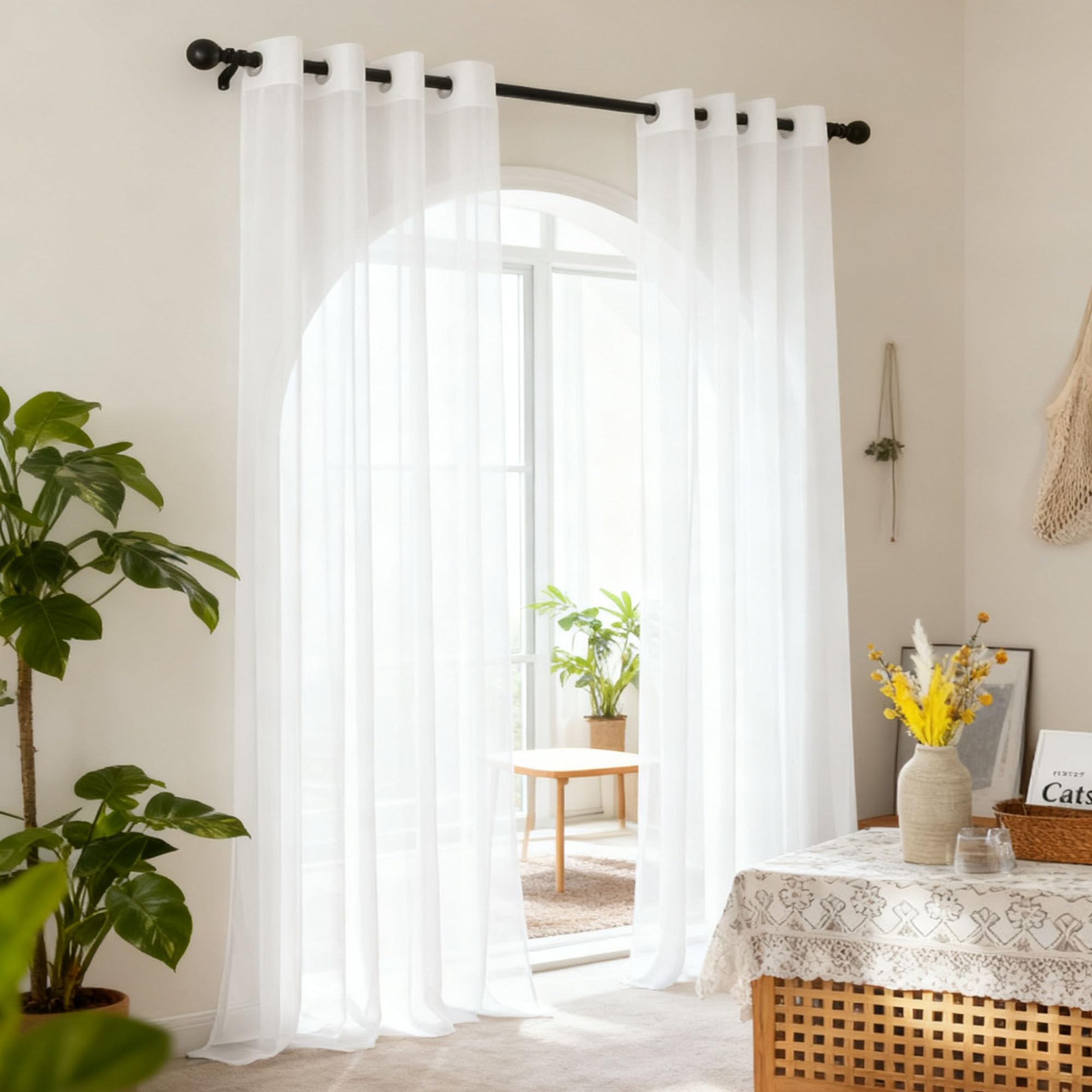 Firana Gotowa Woalowa 450 x 400 cm Półprzezroczyste Kuchenne Zasłony I Zasłony Przezroczysta, Elegancka, Wysokiej Jakości Glamour Do Okien, Sypialni, Salonu, Biały