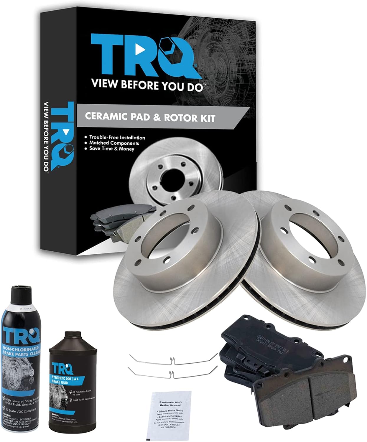 TRQ Front Brake Pad & Rotor Kit Brake Chemical Kit Brake Pads Brake Rotor Ceramic Compatible with 1996-2000 Toyota 4Runner