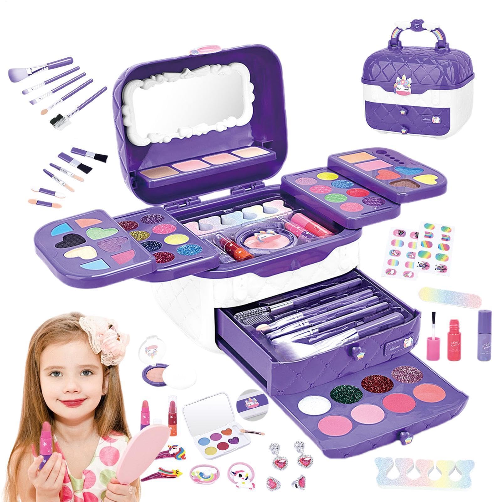 Play Makeup, set di giocattoli per il trucco lavabile | Giocattolo per bambine con specchio, giocattolo da principessa per il trucco per bambini dai 3 ai 12 anni