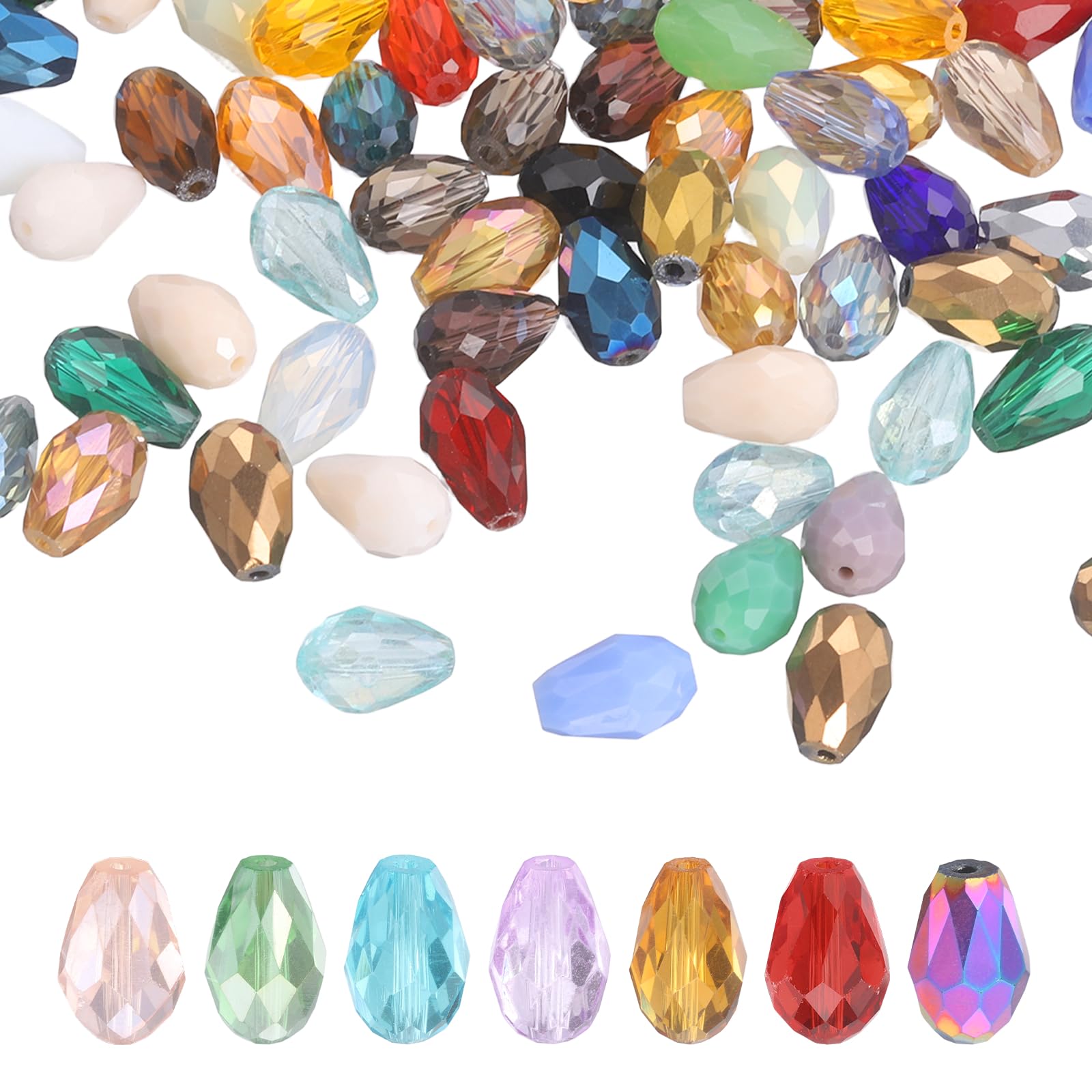 sourcing map 100 PCS Teardrop Crystal Glass Beads, 10x15mm Faceted Shape Crystal AB for Necklace Bracelet Earrings DIY Jewelry Crafts Making Supplies, Mixed Colours — image 1