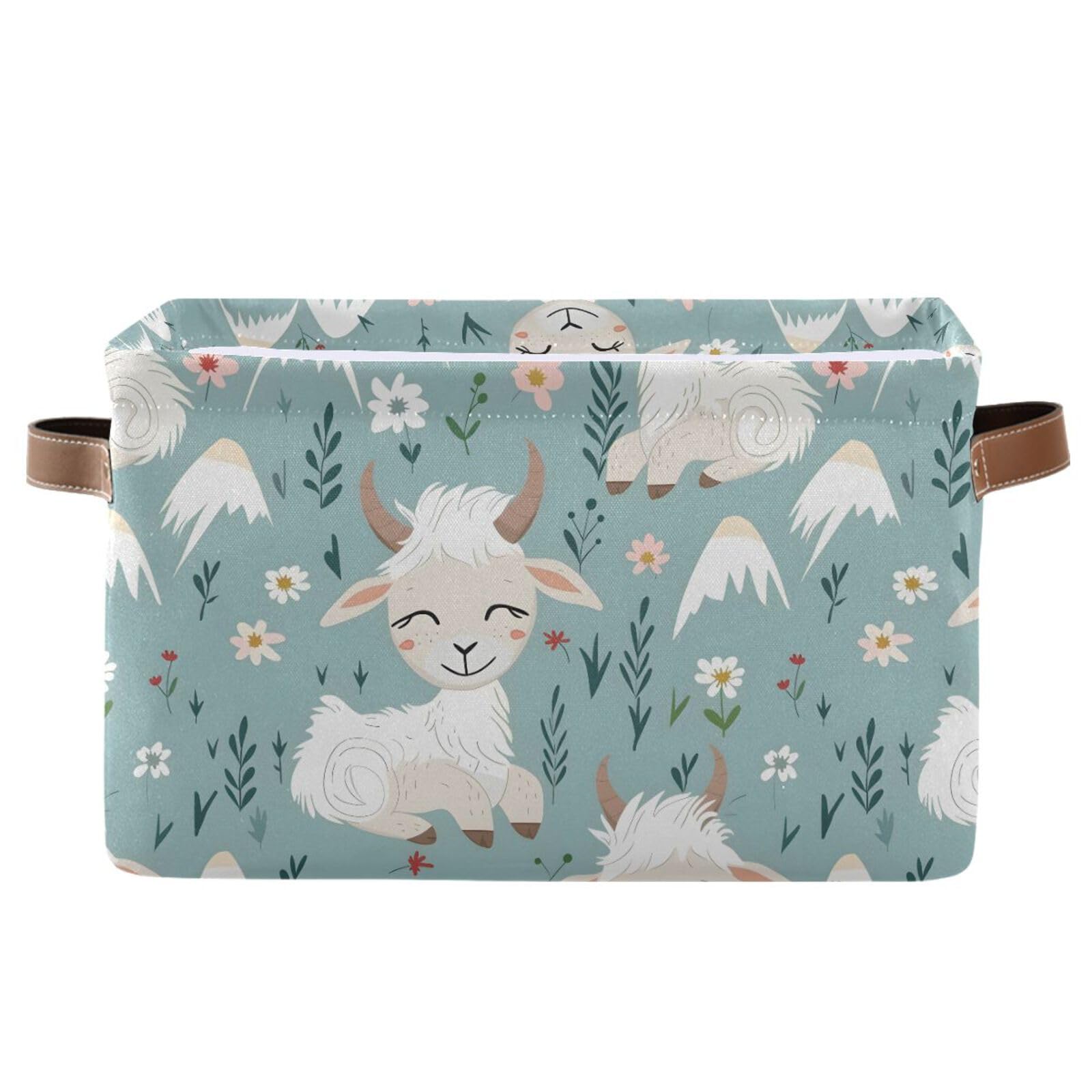SUABO Cute Baby Goats with Floral Toy Basket,Collapsible Storage Bin Basket with Handles Laundry Baskets,Shelf Basket Nursery Storage for Bedroom