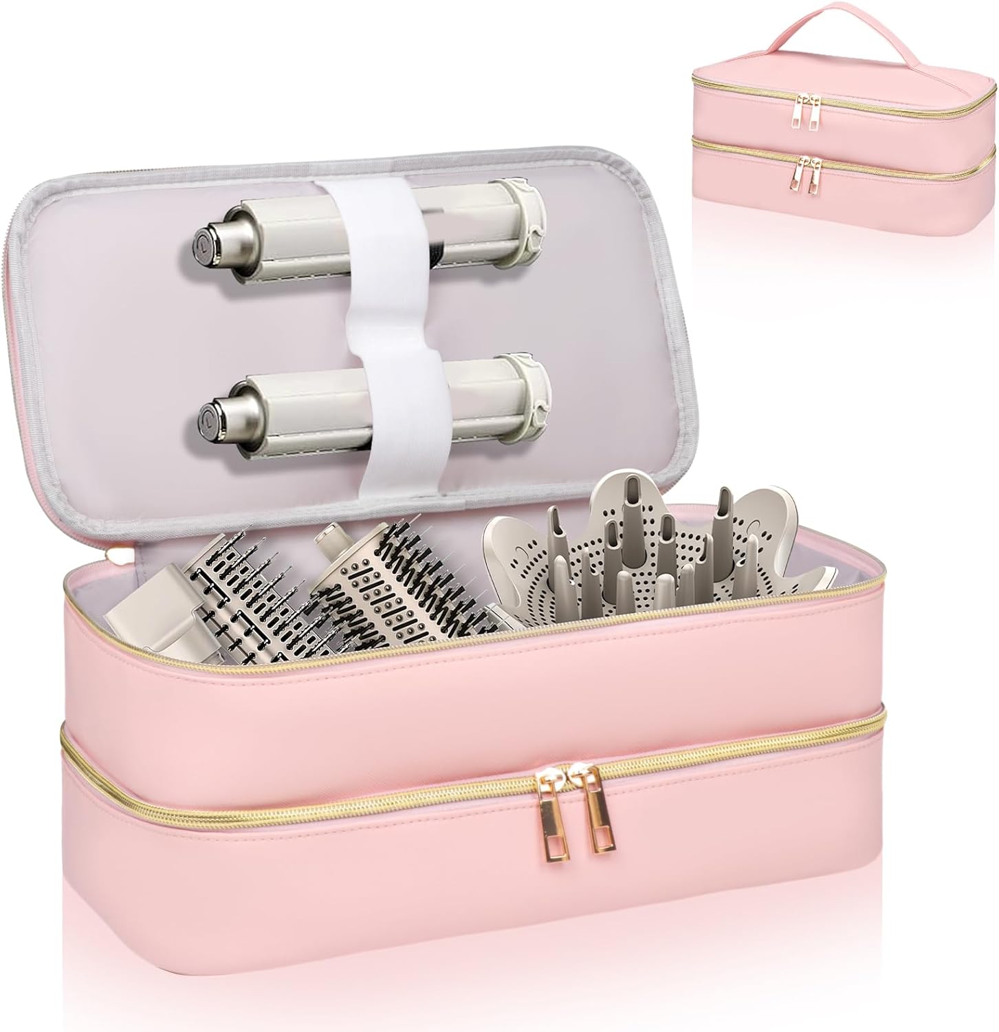 Travel Carrying Case for Shark Flex Style, Double Layer Storage Case for Shark SpeedStyle Hair Dryer Attachments, Waterproof PU Leather Organizer Bag for Shark Flexstyle Airwrap Styler (Pink) Travel Carrying Case for Shark Flex Style, Double Layer Storage Case for Shark SpeedStyle Hair Dryer Attachments, Waterproof PU Leather Organizer Bag for Shark Flexstyle Airwrap Styler (Pink)