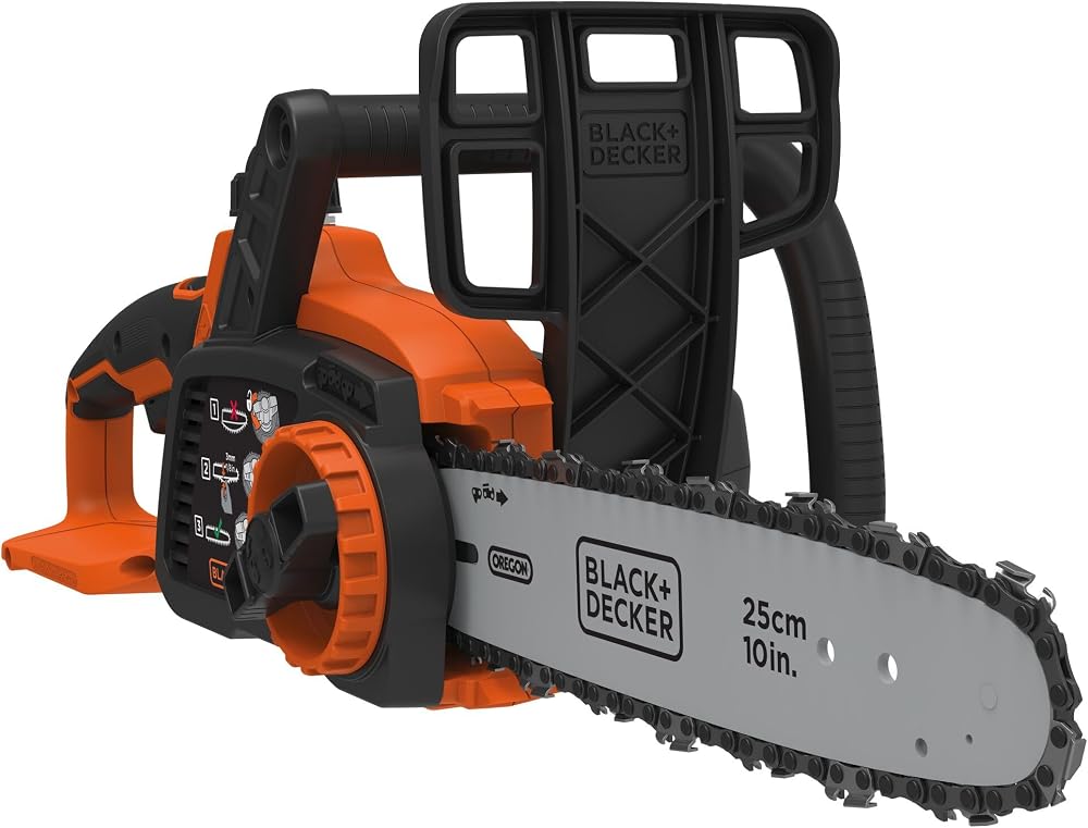 BLACK+DECKER Tronçonneuse Sans Fil 18V, Tronçonneuse Electrique 25 cm avec Réservoir 55 ml, Lubrification Semi-Automatique, Tendeur de Chaine Sans Outil, Sans Batterie, Ni Chargeur, GKC1825LB-XJ