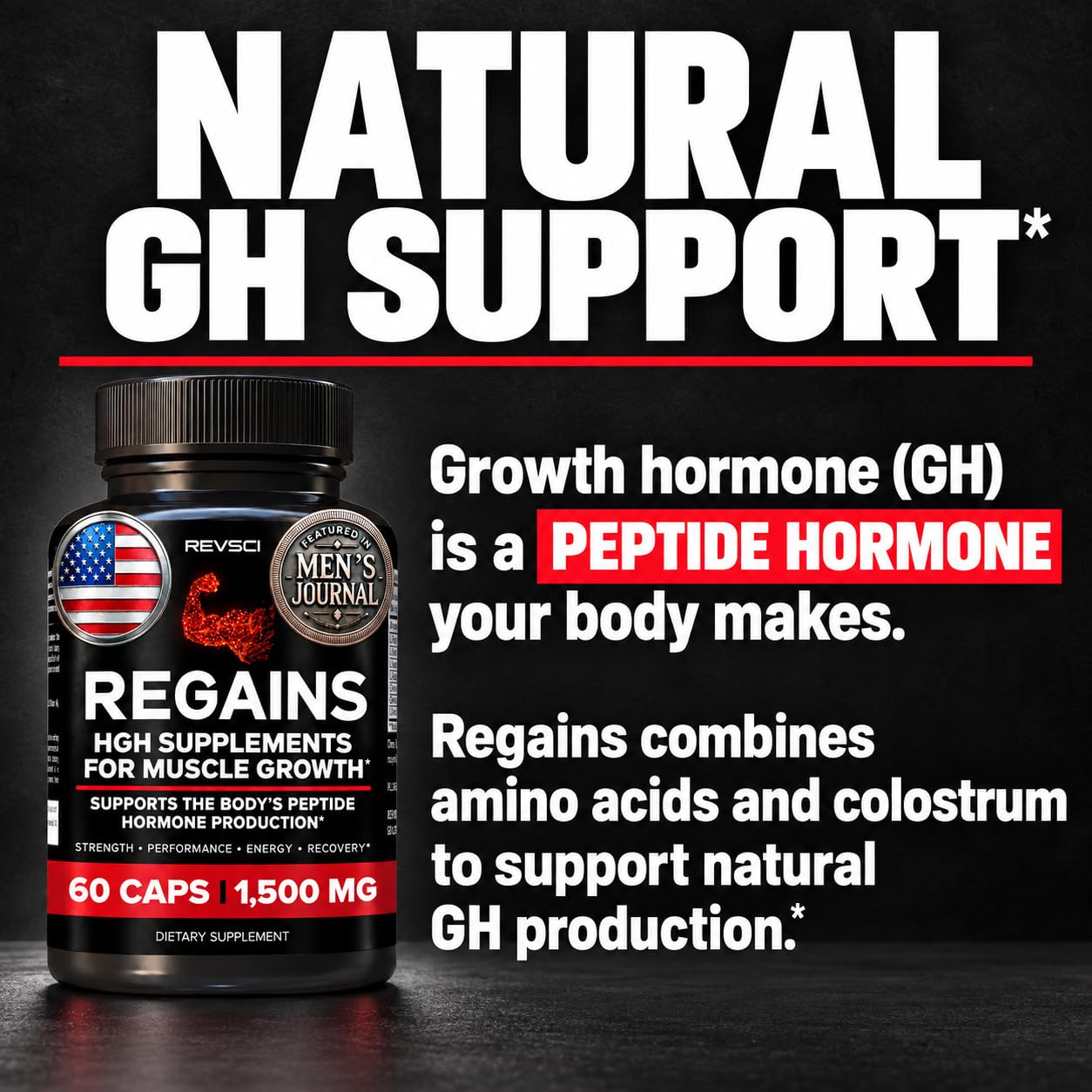 HGH Supplements for Men & Women - REGAINS Starter Pack, Anabolic Peptides for Muscle Growth, Muscle Recovery & Muscle Builder for Men, Human Growth Hormone Booster Post Workout Supplement, 30 Pills — Amazon image 6
