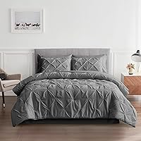 Vista 2 de Maple&Stone Juego de edredón California King de 7 piezas de cama plisada en una bolsa, juego de edredón gris oscuro con fundas de almohada y fundas