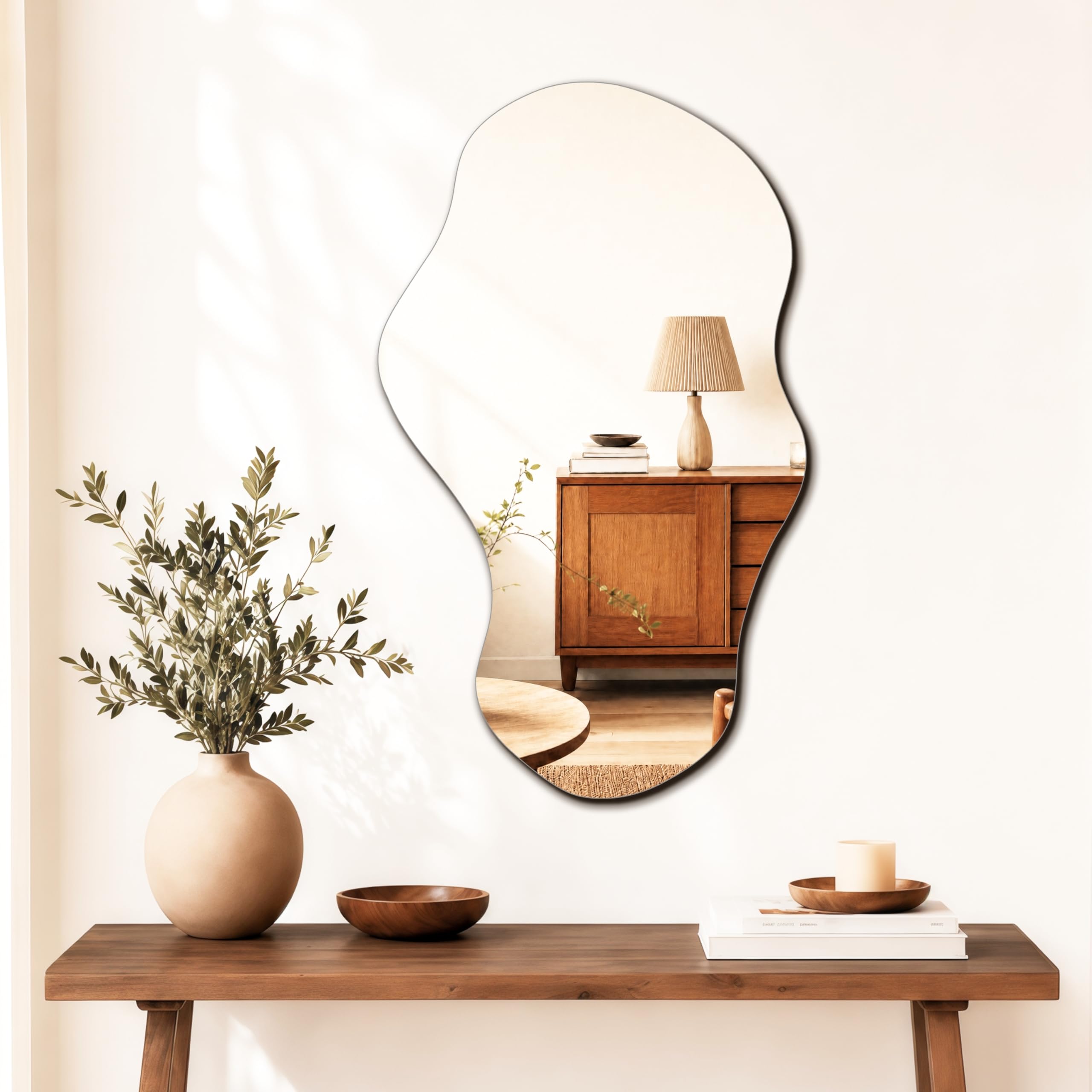 PERFNIQUE Specchio irregolare da parete, asimmetrico, 86 x 52 cm, specchio decorativo moderno per bagno, camera da letto, soggiorno, ingresso, senza cornice, specchio da parete (86 x 52 cm, nuvola)