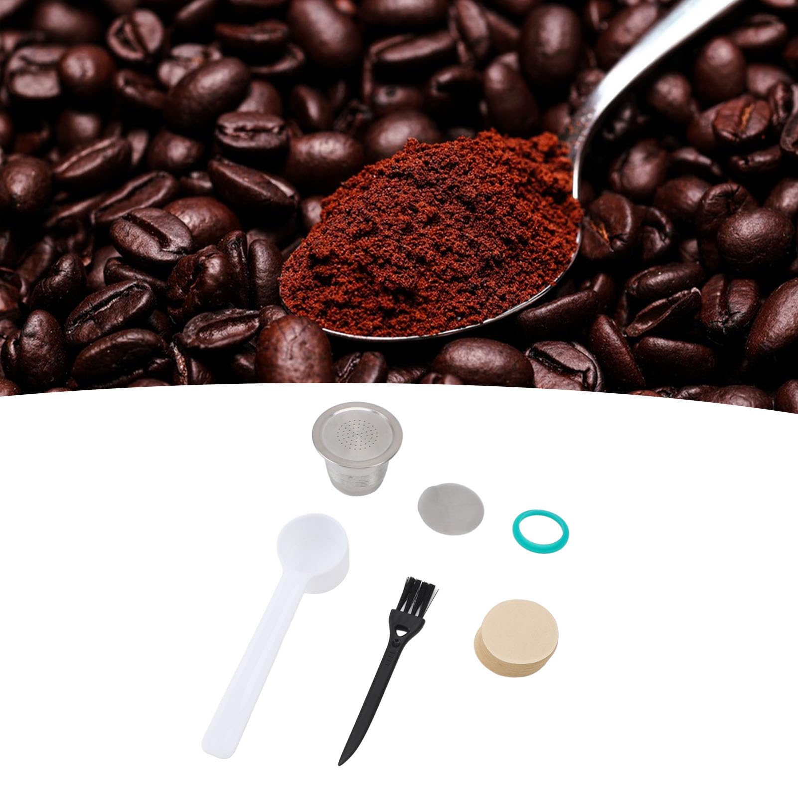 Juego de filtros de papel para cápsulas de café reutilizables de acero inoxidable con 100 filtros de papel, fácil limpieza, para el hogar, la oficina y los viajes.