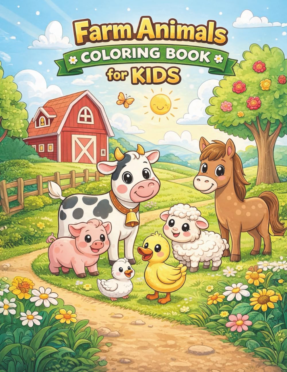 Farm Animals Coloring Book for Kids: Fun and Easy Farm Animal Coloring Pages for Children Ages 3–7 (Cute Coloring Books for Kids)