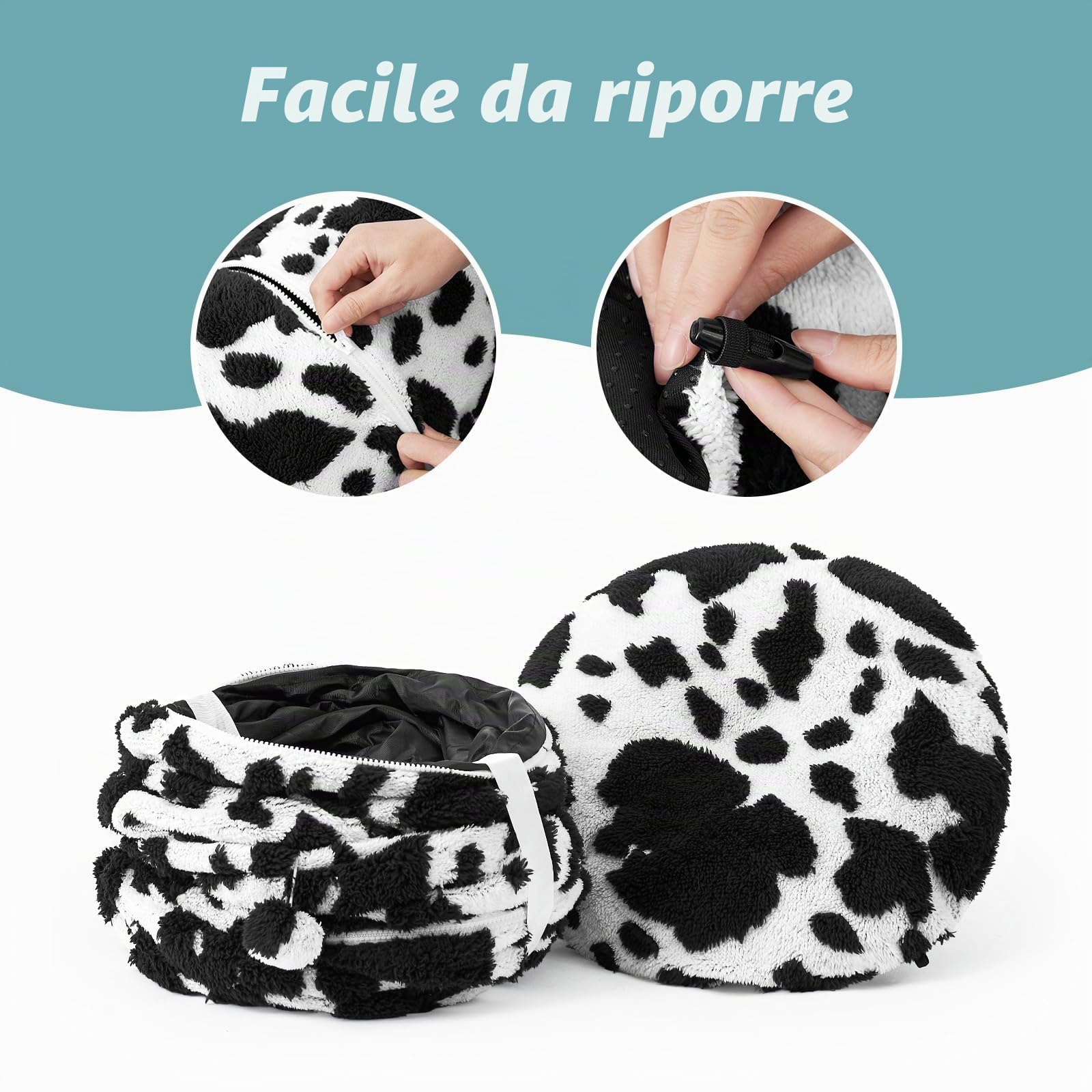 COZY KISS Tunnel per Gatti Interni con Letto, Tunnel con Due Entrate, Cuccia Con Cuscino Lavabile, Peluche Morbida, Interattivo per Cuccioli/Gattini/Conigli (Bianco & Nero, 85D)