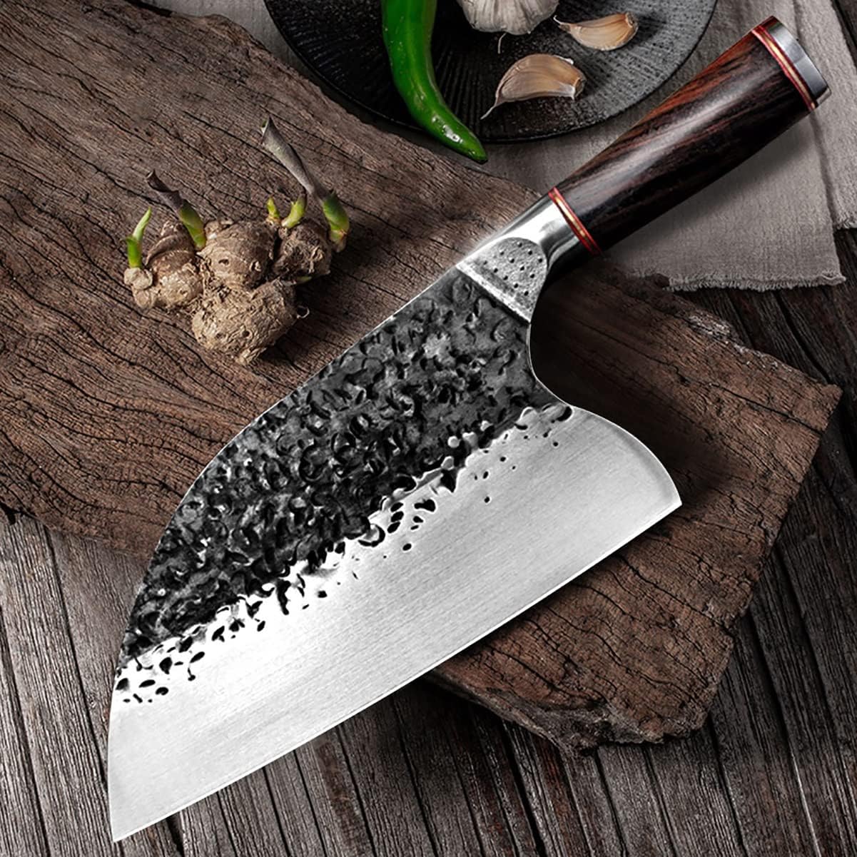 Meat Cleaver,Cleaver Knife Chef Knife Butcher Knives Handmade Forged 5CR15MOV Stainless Steel Chinese Cleaver Kitchen Cooking Tools With Wooden Handle, LAMAJIGA5844